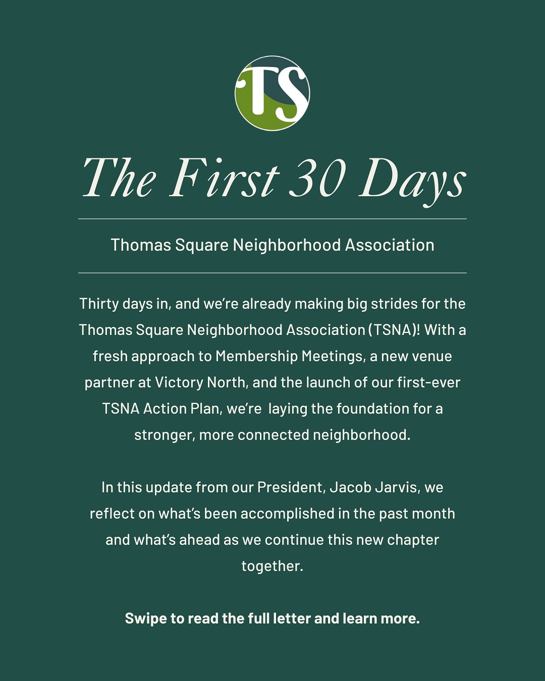 📢 30 Days In: Building a Stronger TSNA Together!
It’s been one month since our new TSNA Board took office, and we’ve been hard at work laying the foundation for a more connected, engaged, and thriving neighborhood.
✨ Here’s what we’ve accomplished so far:
✅ A smooth leadership transition to ensure continuity and progress.
✅ A fresh approach to Membership Meetings – now every other month to allow more time for the topics that matter most to our community.
✅ A new home for our meetings at Victory North on the third Monday of every other month at 6:00 PM.
✅ A renewed focus on the fundamentals of what a neighborhood association should be.
✅ The launch of the TSNA Action Plan to guide our work in 2025 and beyond.
Join us at @victorynorthsavannah on Monday March 31st at 6:30 PM as we unveil the TSNA Action Plan and host a Town Hall with our new Board of Directors!
📅 Mark your calendars & RSVP at TSNASavannah.org/events. Link in bio to RSVP. See you there! 👏🏡
#TSNA #ThomasSquareSavannah #SavannahGA #starlanddistrict #CommunityMatters #NeighborhoodStrong #GetInvolved #LocalLeadership #SavannahEvents #victorynorthsavannah
