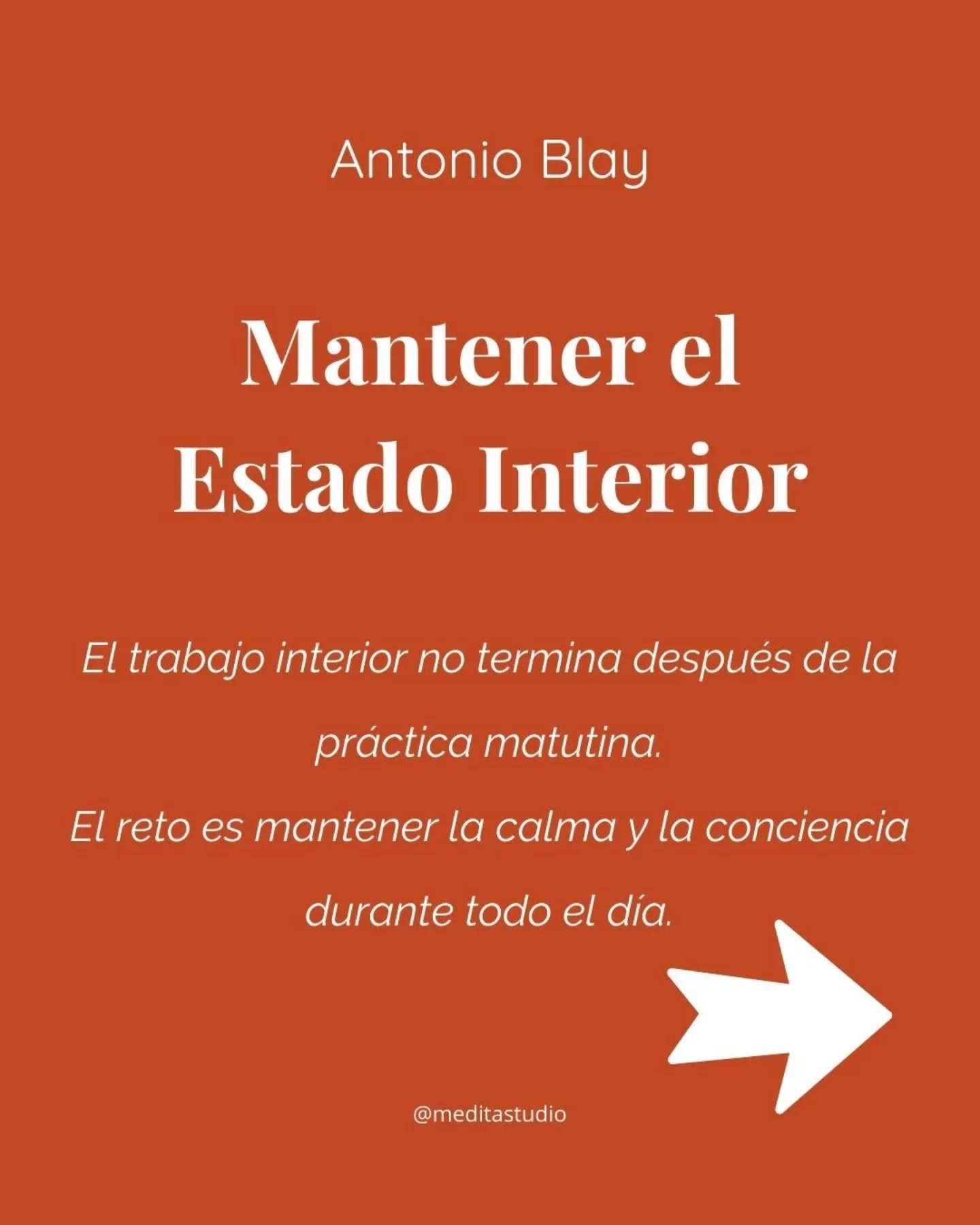 ✨El verdadero reto comienza ahora: mantener este estado de calma, tranquilidad y conciencia durante todo el día.
El objetivo es prolongar la serenidad obtenida y aprender a mantenerla mientras nos movemos, comemos, trabajamos y cumplimos con nuestras obligaciones cotidianas. Este estado de calma puede desvanecerse, pero durante el día podemos encontrar momentos (tres o cuatro veces, si es posible a horas fijas) para aislarnos unos minutos y volver a conectar con ese estado interior.
🔗 Lee el post completo y accede a la práctica recomendada aquí: https://www.meditayogaestudio.es/post/mantener-el-estado-interior (ENLACE EN STORY)
#TrabajoInterior #AntonioBlay #Meditación #Conciencia #meditayogaestudio #ElTrabajoInterior #AntonioBlay #CrecimientoInterior