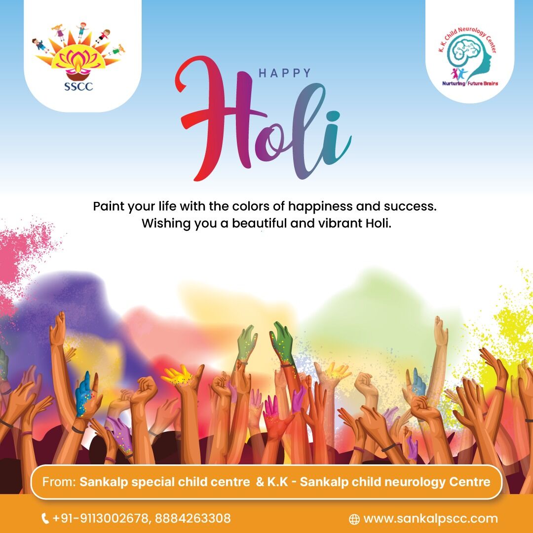 🌸🎨 Happy Holi! 🌈✨
Let’s paint our lives with the vibrant colors of happiness, love, and success! 💖💛💚 May this festival of colors bring joy, positivity, and endless smiles to you and your loved ones. 🌟💃 Celebrate this beautiful occasion with laughter, kindness, and togetherness! 💫
Wishing you a safe and joyous Holi from Sankalp Special Child Centre & K.K - Sankalp Child Neurology Centre. 🌺🎊
📞 Contact: +91-9113002678, 8884263308
🌐 Visit: www.sankalpscc.com
#HappyHoli #FestivalOfColors #CelebrateWithLove #Holi2025 #ColorsOfHappiness #SankalpSpecialChildCentre 🎭🎶
