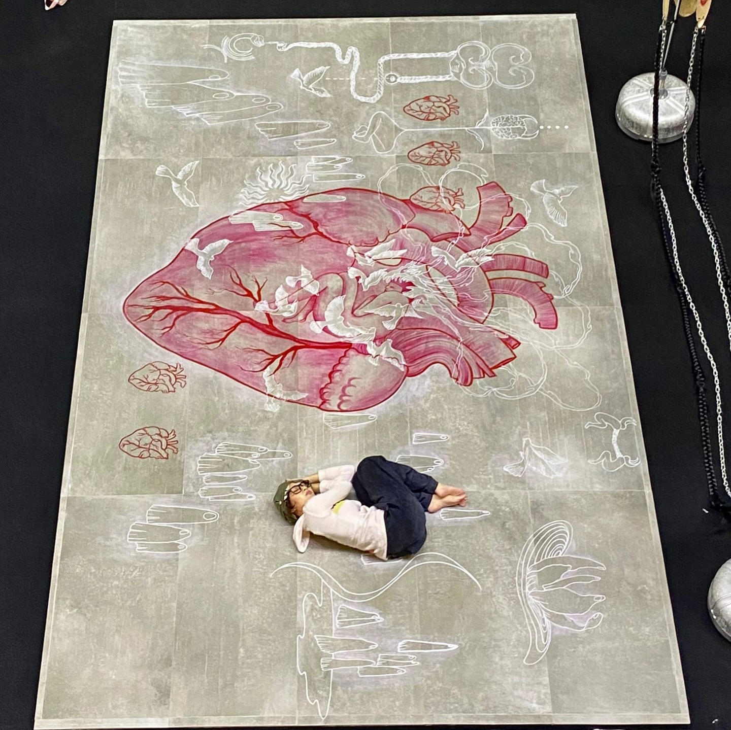 Niyat Berat (Weighted Intentions) 2024
10 ft x 16 ft Installation,
Acrylic on Concrete Tiles