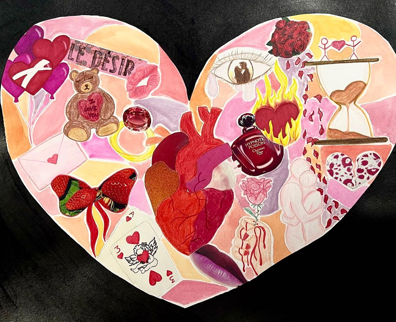 Lisa #composition #techniquemixte #collage #amour #atelierdartsplastiques #coursdartsplastiques