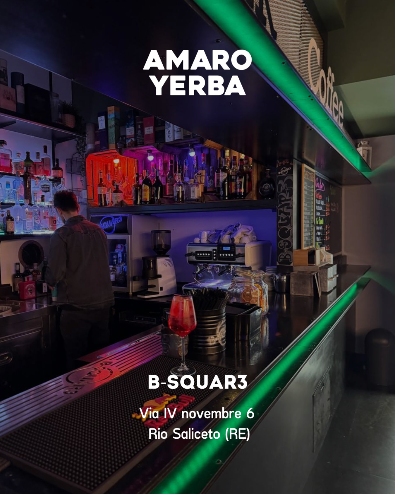 Da oggi Amaro Yerba è anche da @b_squar3!
Vieni a provarlo liscio o in miscelazione in un locale dall’atmosfera unica.
Realizzato con un blend selezionato di Yerba Mate, senza additivi o aromi, il suo profilo inconfondibile nasce dalla leggera torrefazione delle foglie trinciate e del palo (parte legnosa), che gli conferisce una delicata nota torbata.
Scoprilo da B-SQUAR3 a Rio Saliceto e lasciati sorprendere!
📍 B-SQUAR3 – Rio Saliceto
🥃 Amaro Yerba ti aspetta!
#amaroyerba #amaro #amaroitaliano #yerbamate #BSquar3 #riosaliceto