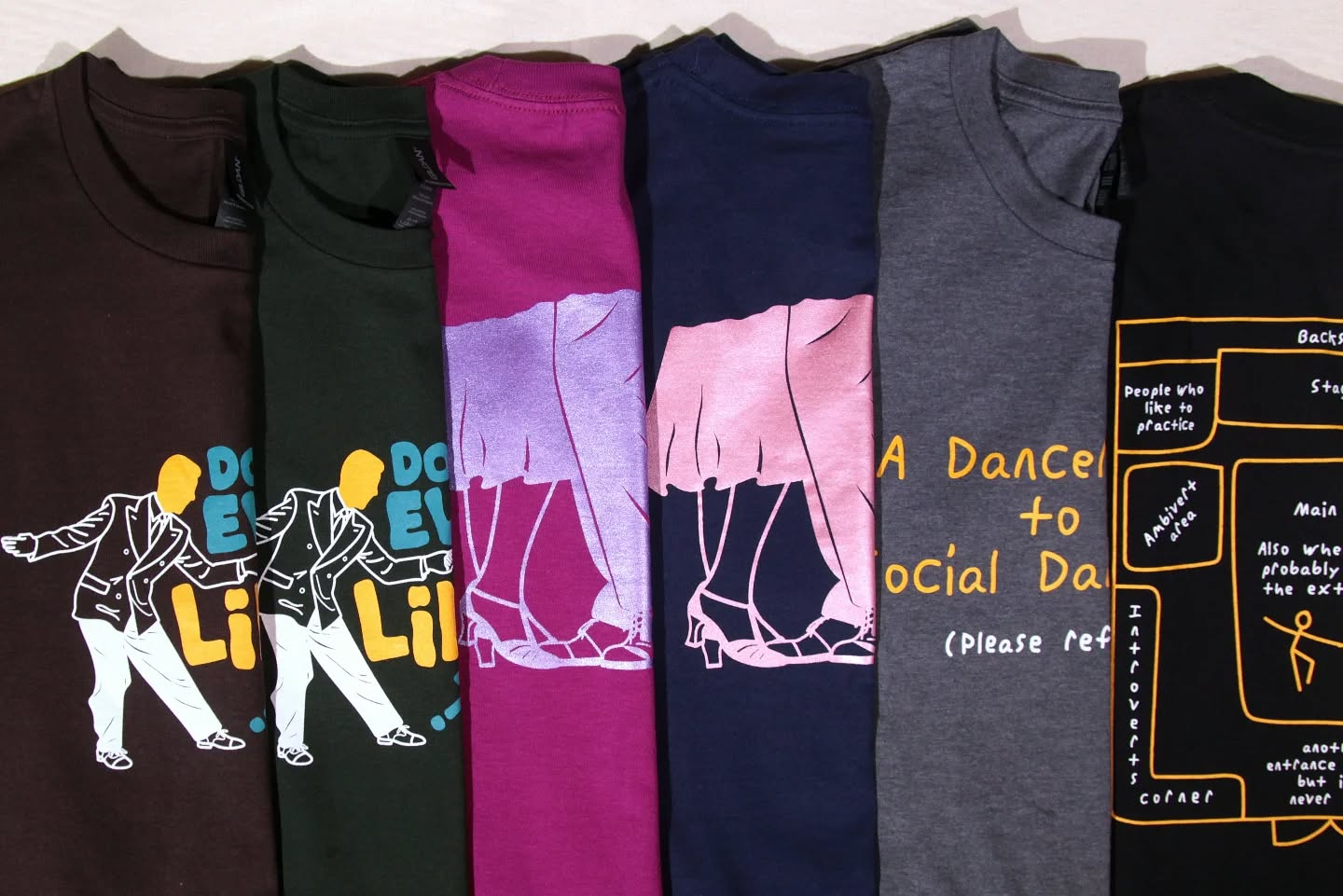 A t-shirt for every event.
#swingdance #socialdance #lindyhop #balboa #tap #collegiateshag #tapdance #blues #200bpmclub