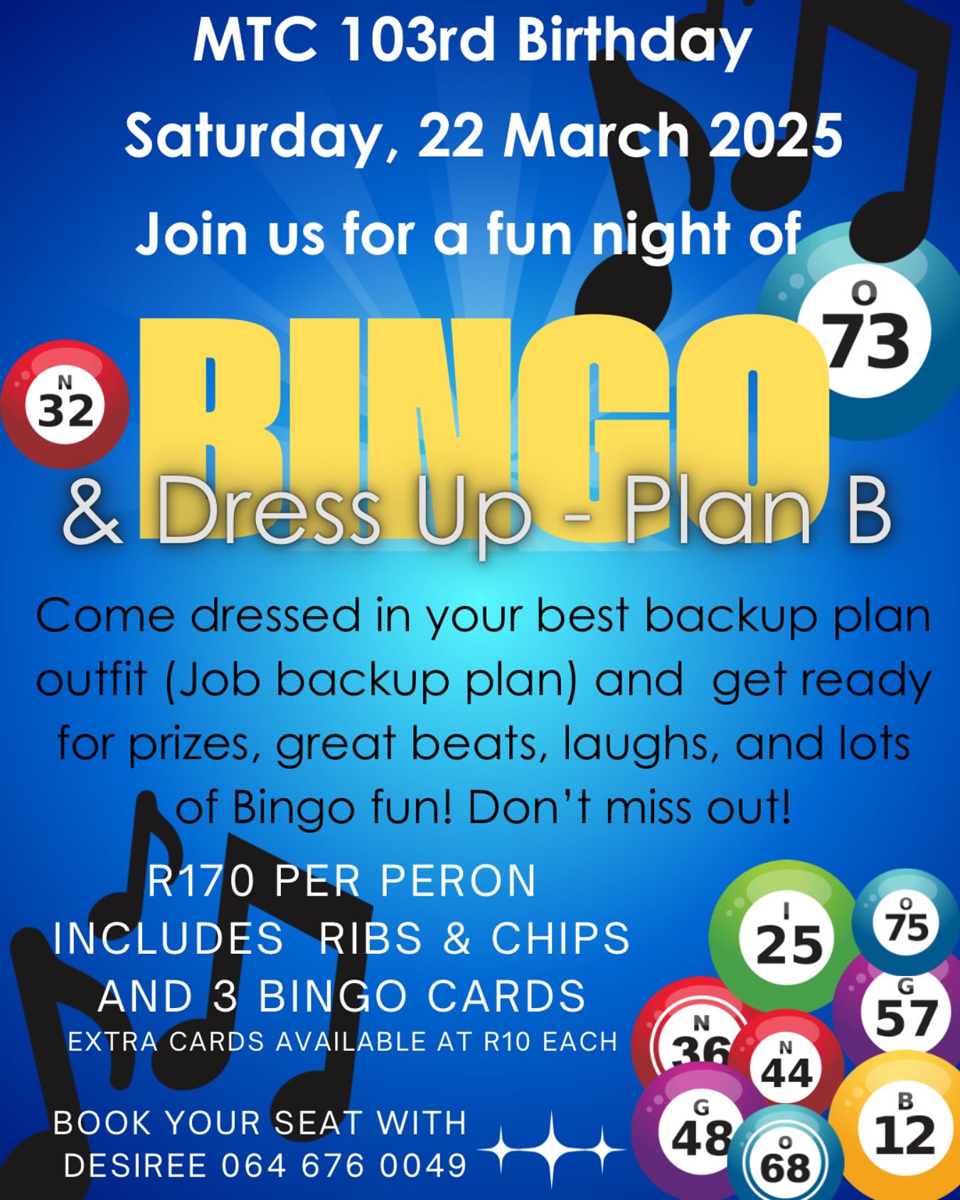 Join Millie’s in celebrating 103 years, play Bingo, have some ribs and dance the night away. RSVP by Monday 17 March. Looking forward to an evening filled with loads of fun. 🕺💃