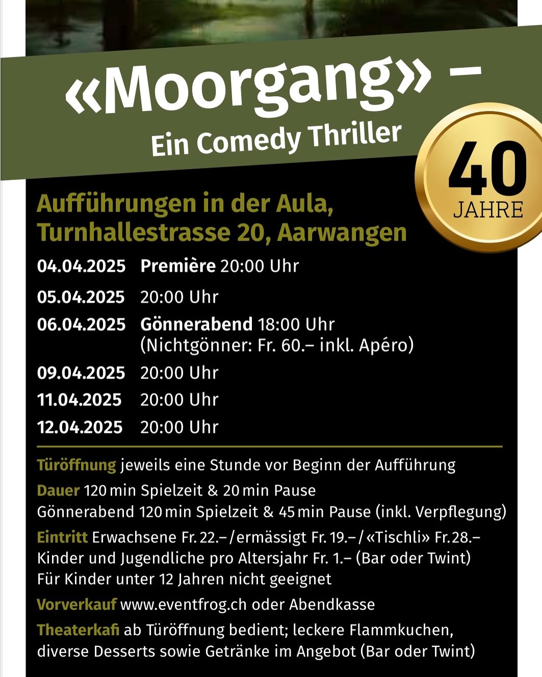 Gli isches sowit und mir stöh im Rampeliecht für öich. Es spannends Stück mit närvekitzu und hüehnerhut. Tickets si erhäutlich unger @eventfrog
#tickets #laientheaterlindenblatt #aarwangen #gliischssowit #bretterbespielen #theater #spannung #fröid #mirfröieüsuföich
