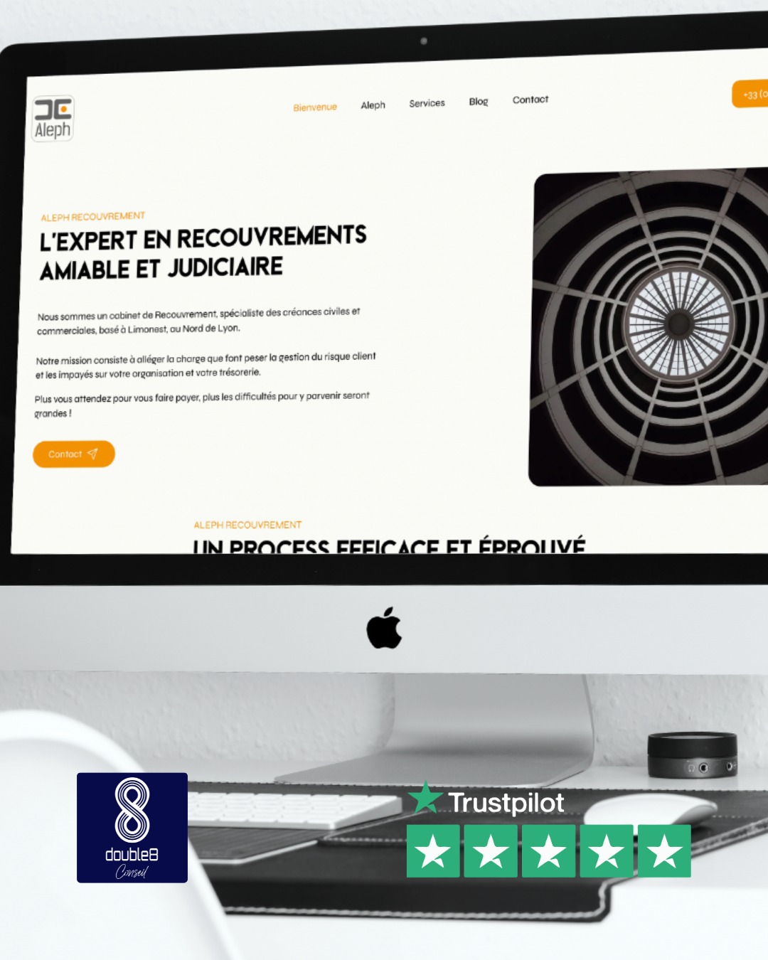 Nouveau site web pour Aleph, une société leader implantée à Lyon et active dans le domaine du recouvrement, avec un nouveau logo et une identité visuelle propre à son secteur d’activité, à la fois classe et respectueuse 🌟 dans ses actions menées auprès des débiteurs.
Le gérant a souhaité que nous utilisions des visuels noir et blanc pour créer une ambiance intemporelle et le fond que nous avons utilisé permet aux illustrations de crever l’écran. 🖤⚪️🎨
Le challenge était simple : moderniser le site d’une entreprise de quasi 15 ans avec un look sobre.
La couleur orange que nous avons déclinée sur les boutons et à quelques endroits stratégiques dynamise l’ensemble et les typographies sont elles aussi parfaitement adaptées à la lecture de la clientèle B2B. 🧡💼🔶
Nous sommes très fiers du résultat qui plait à notre client et nous plait tout autant, longue vie à Aleph! 🎉👏👍
#double8_conseil #innovationweb #designweb #sitewebmoderne #transformationdigitale #uiuxdesign #digitaltransformation #creativitenumerique #graphicdesigner #limonestime #recouvrementdecreances #recouvrementdecréances