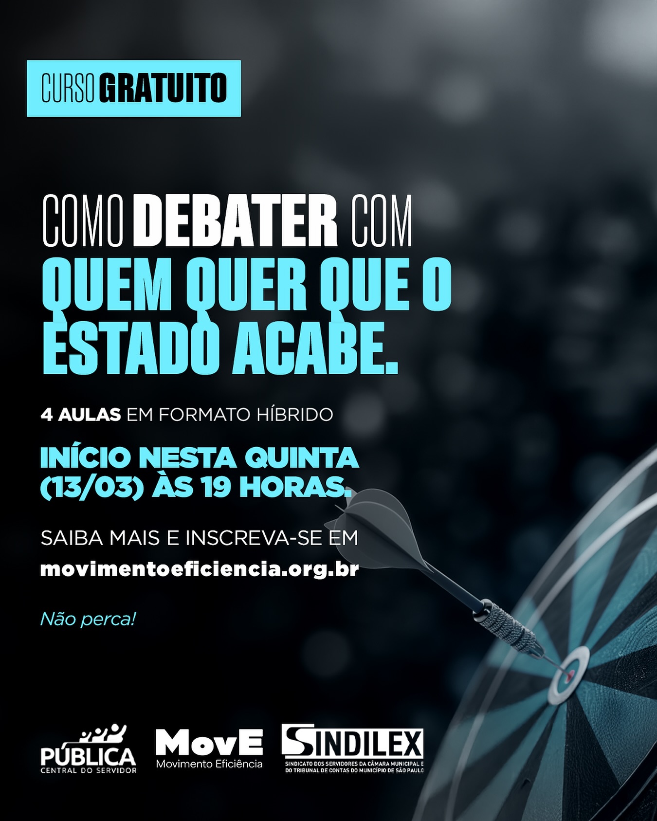 📢 DEFESA E VALORIZAÇÃO DO SERVIÇO PÚBLICO 💪✨
O Movimento Eficiência (MovE), em parceria com a Pública – Central do Servidor e a Escola Sindilex, apresenta um curso de formação gratuito para servidores públicos! 🎓🔥
🔹 Aprenda a rebater críticas ao Estado e ao serviço público com dados e argumentos sólidos.
🔹 Participe de palestras com especialistas e dirigentes sindicais.
🔹 Fortaleça a defesa do serviço público e seu papel essencial na sociedade.
📅 Início: 13/03/2025 | 📍 Modalidade híbrida | 🎯 Público-alvo: servidores de todas as esferas
🔎 Para saber mais e 📝 se inscrever acesse: https://movimentoeficiencia.org.br/curso/