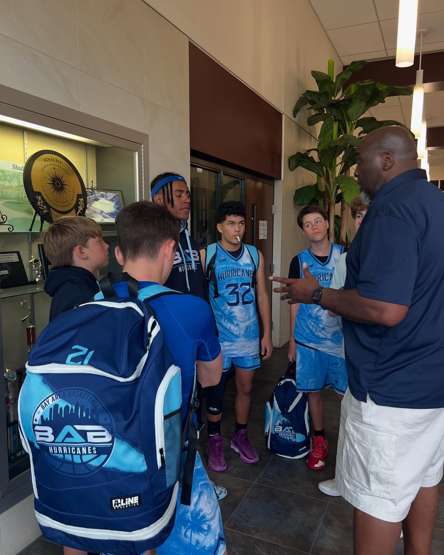 Pre game pep talk. Let’s go, Hurricanes! Championship game go time!