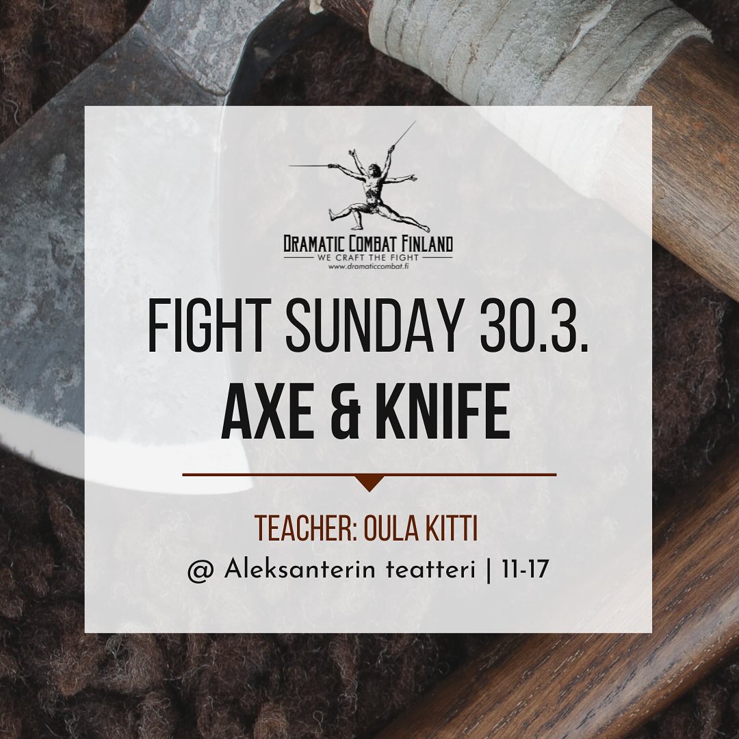Get ready for an exciting Axe and Knife workshop! We’ll combine dynamic axe techniques with swift knife work in this high-energy session. These fast-paced weapons demand quick thinking and sharp reflexes at close distance. Whether you’re a beginner or an experienced fighter, this Fight Sunday offers an awesome opportunity to level up your combat skills!
#axeandknife #fightsunday #dramaticcombatfinland #nordicstagefightsociety #dcf #nsfs #oulakitti #stagefighting #stagecombat #fightperformer