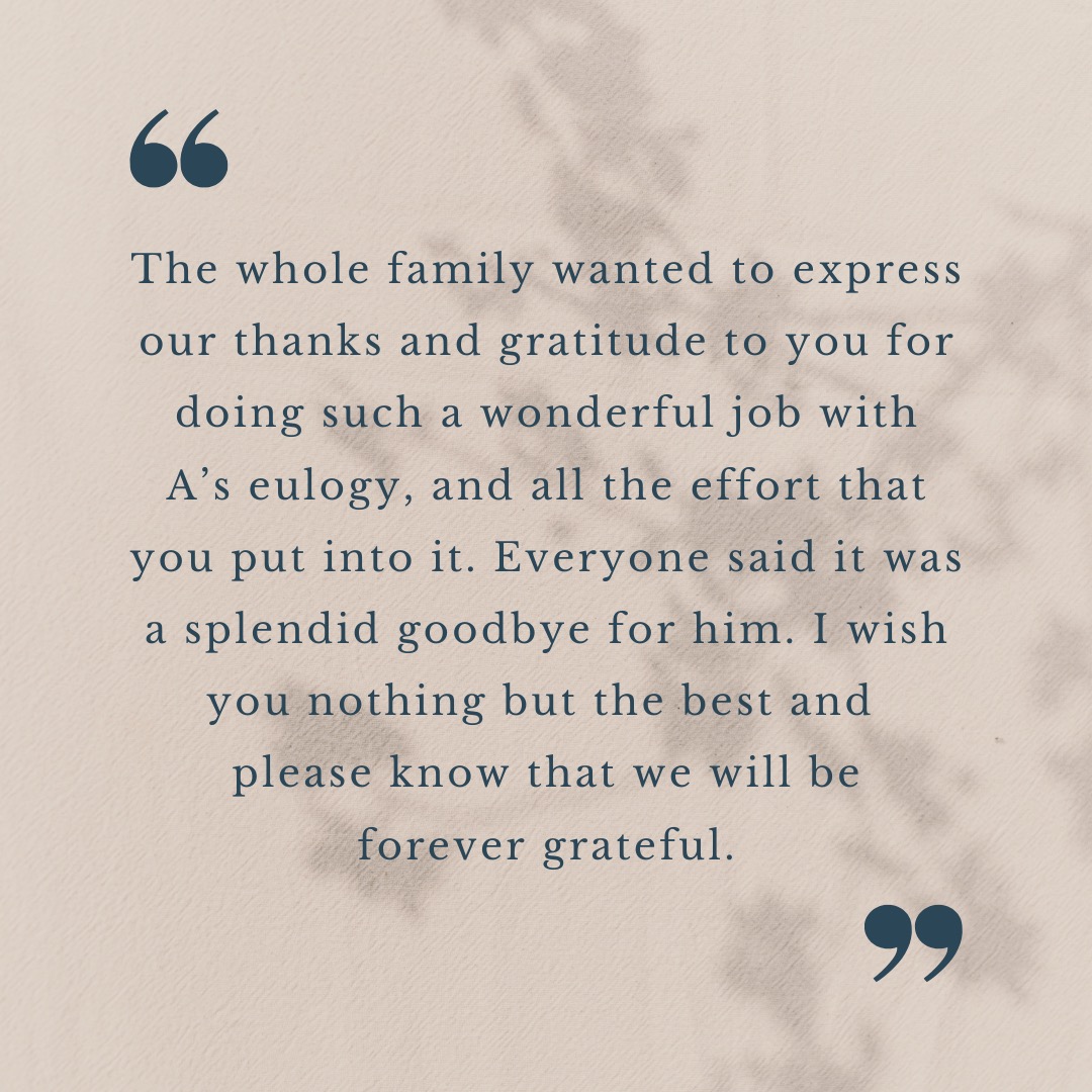It's the most rewarding part of my work – learning about someone I never knew, through those that loved them best. Being a funeral celebrant comes with many privileges, writing a eulogy just one of them.
#funeralcelebrant
#celebrant
#eulogy
#eulogywriting