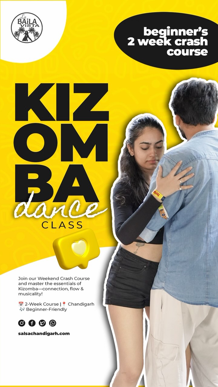 🔥 Learn Kizomba in Just 2 Weeks! 🔥
📅 Course Schedule:
📍 Dates: 22nd & 23rd March & 29th & 30th March
🕓 Timing:
Saturday: 4:30 PM – 5:30 PM
Sunday: 12:00 PM – 1:00 PM
💰 Fee: Rs 1499
💡 Why Join?
✔ No Partner Required – We rotate in class, so everyone learn together
✔ No Previous Dance Experience Needed – Absolute beginners welcome!
✔ Perfect for Social Dancing – Build confidence, connection, and rhythm
Don’t miss this chance to explore Kizomba and groove to its smooth beats! Limited slots available—register now! 💃🕺
📍 Venue: Bodyzone Fitness & Spa Gym, Sector 9, Chandigarh