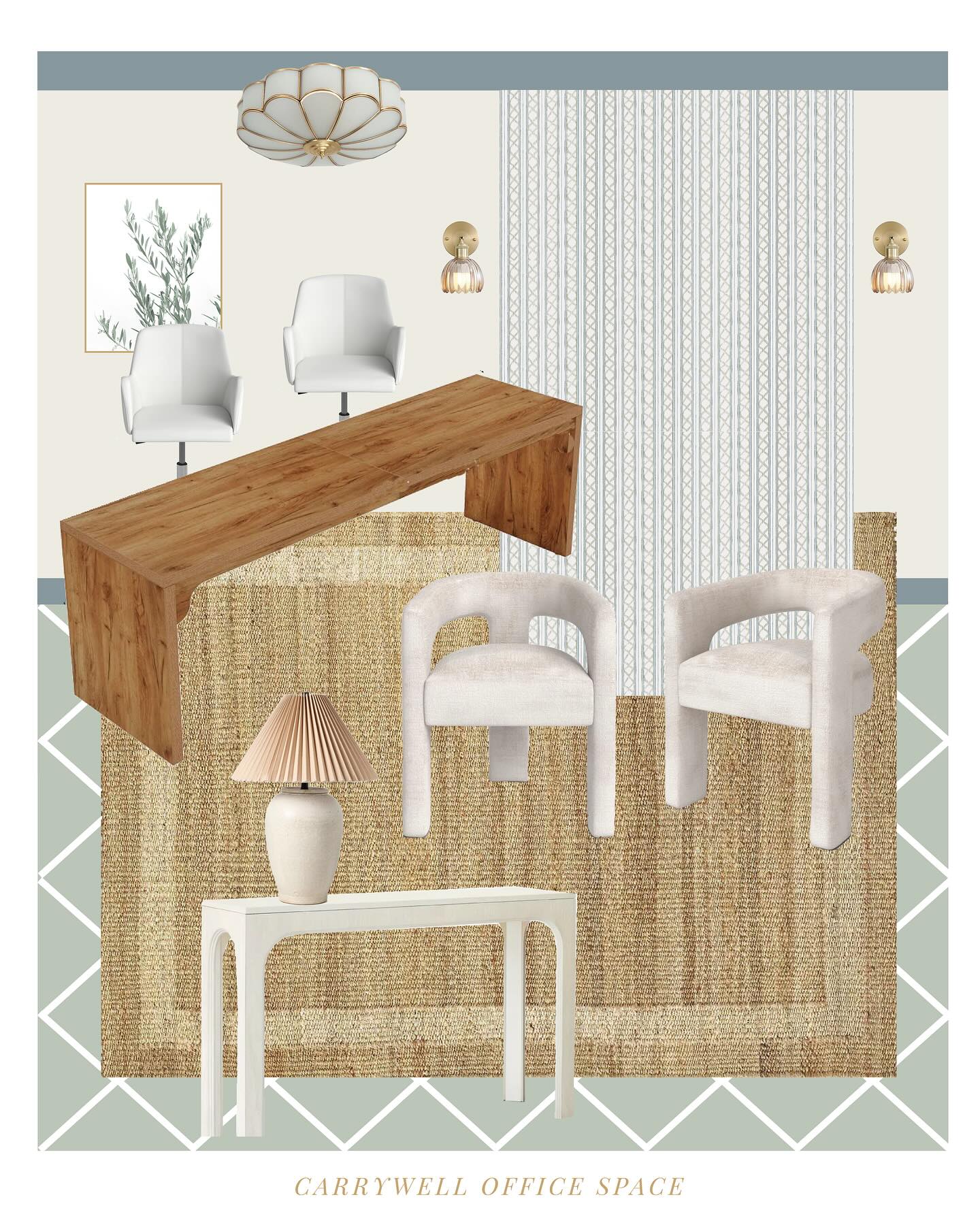 I recently had the pleasure of designing an office space for the non-profit @carrywellcommunity. This home-based office will serve as both their workspace and the recording studio for their upcoming podcast. We transformed a narrow room off the garage and enclosed an existing closet in the space with curtains—yay for hidden storage! The curtain also doubles as a backdrop for podcast recordings. Carrywell provides support, hope, and resources to those navigating seasons of infertility and loss. The themes of nurture and growth guided the design, along with the client’s request for an elevated yet approachable space that incorporates Carrywell’s brand colors.