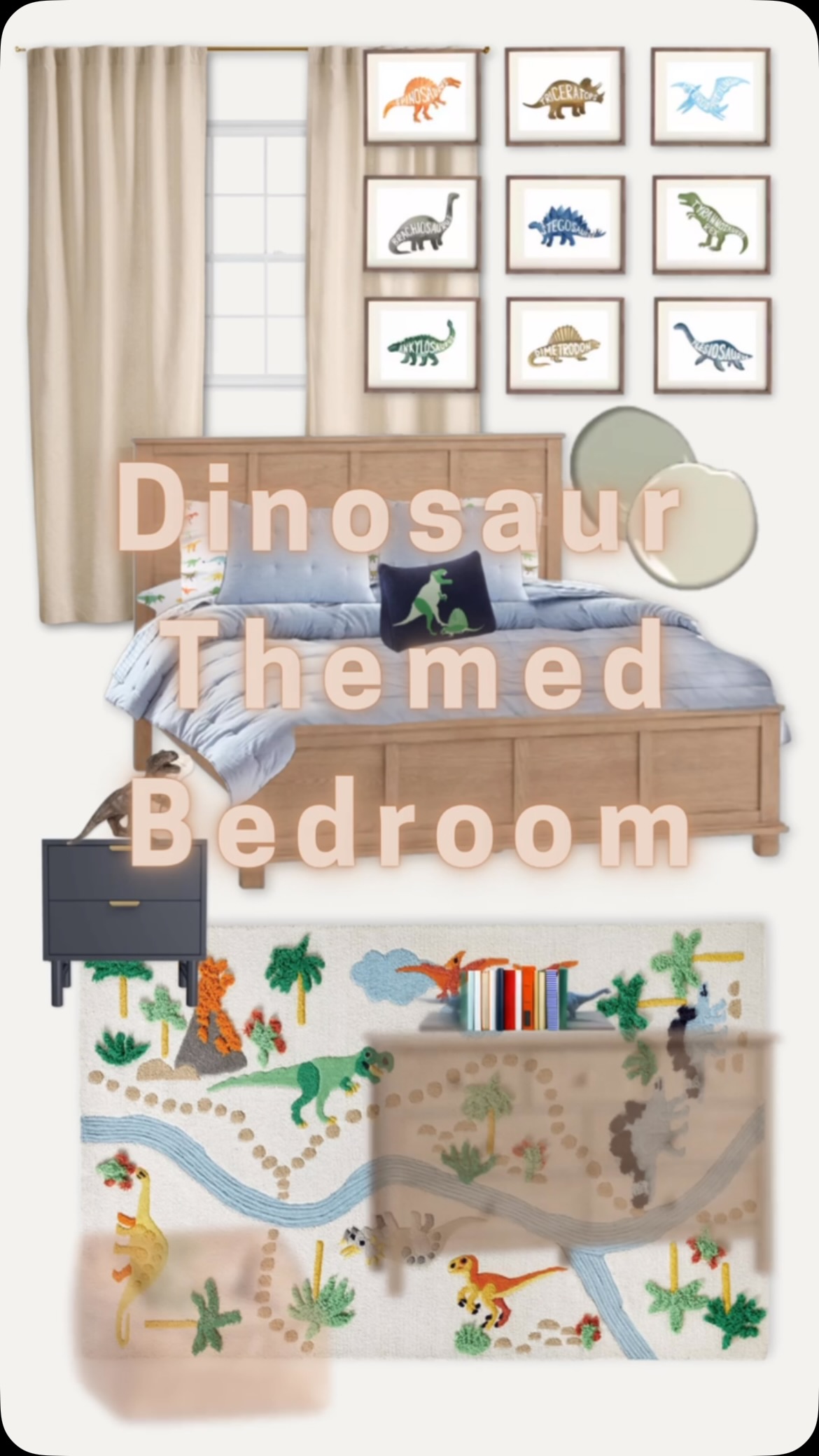 What kid doesn’t love dinosaurs? 🦕
This dino-inspired kids’ bedroom blends adventure with comfort—because even the fiercest little T-Rex needs a cozy cave to wind down in!
Keeping the palette neutral with soothing sage and beige walls creates a calming backdrop, while pops of bright colors add that playful energy every explorer craves.
Textured details like the 3D activity rug, leather-look bean bag and playful bedding bring extra depth to the space. Dinosaur wall art is a fun way to sneak in a little learning while they drift off to dreams of prehistoric adventures.
A room that’s perfect for toddlers and kids, blending playful energy with a relaxing vibe for bedtime.
Would your little one love a space like this? Tell me in the comments! ⬇️
#DinosaurBedroom #KidsRoomIdeas #moodboard #moodboardmonday #KidsRoomDecor #ToddlerRoomDecor #DinosaurTheme #Edesign #virtualinteriordesign #virtualinteriordesigner #interiordesigner