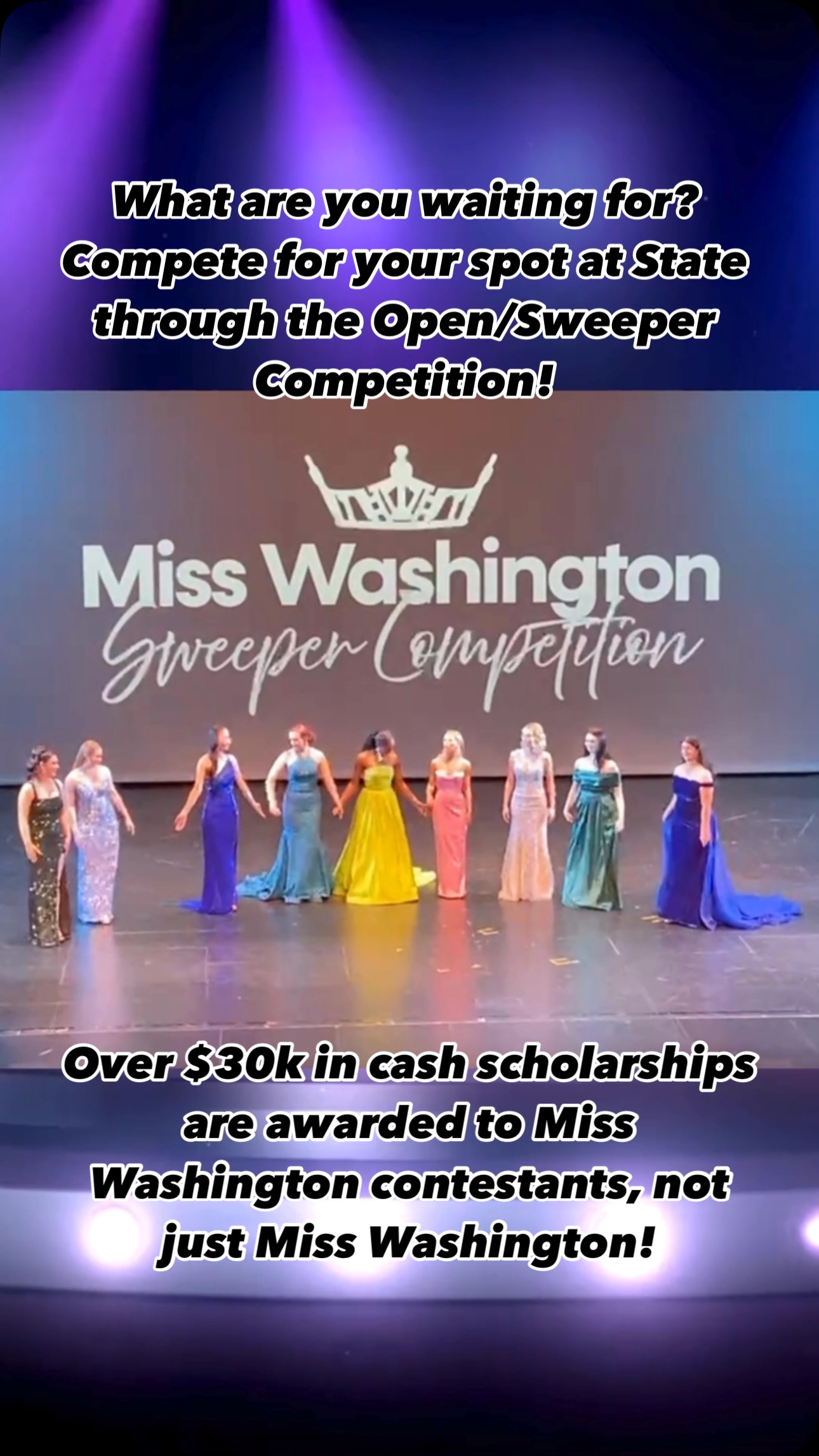 Enjoy the final walk from our Sweeper Competition last year, where we crowned the last 4 titles to compete at Miss WA 2024. Deadline for this year’s Open/Sweeper Competition is Monday, March 24th! With over $30,000 in cash scholarships awarded at Miss WA last year, this is worth your time and talent! Link in bio, and we’ll see you soon on stage!
.
#missamerica #misswashington #preliminarycompetition #pageant #scholarshipopportunity
