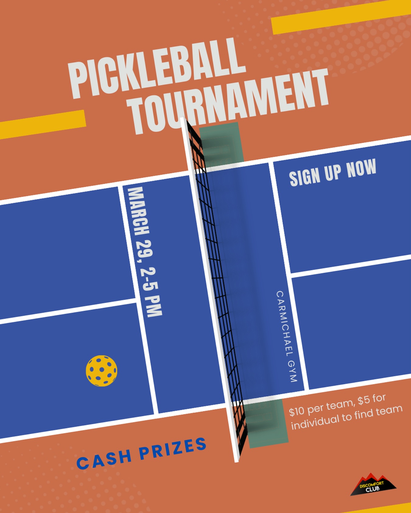 *Comment PLAY to be sent the registration info!*
Whether you’re a pro or just picking up a paddle for the first time, this is your chance to meet new people, compete, and have fun- ALL SKILL LEVELS WELCOME!
📅 Date: Saturday, March 29, 2025
📍 Location: Carmichael Recreation Center
⏰ Time: 2-5 PM
🏔️
🏔️
🏔️
🏔️
#pickleball #pickleballers #tournament #game #prizes #discomfortzone #discomfortclub #ncstate #ncsu #ncstateoncampus #studentlife #college #collegelife #growth #community #raleighnc