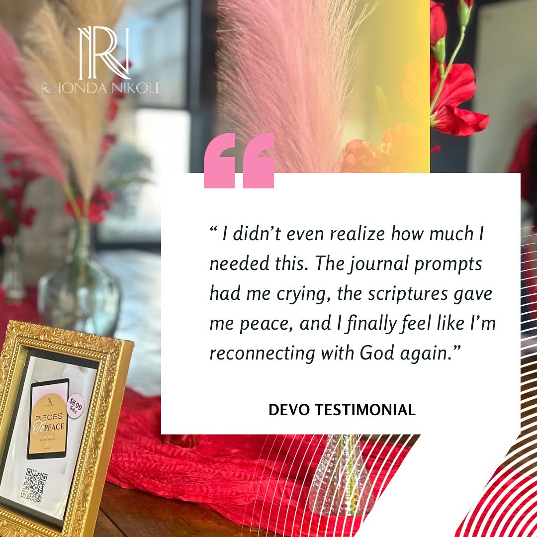 Real women. Real stories. Real transformation.
One of my biggest prayers for this devotional was that it wouldn’t just be another “feel-good” read but that it would truly help women heal.
And sis, the testimonies are already coming in! 😭 Here’s what someone had to say: “I didn’t even realize how much I needed this. The journal prompts had me crying, the scriptures gave me peace, and I finally feel like I’m reconnecting with God again.”
If this is what you’ve been praying for, it’s time to start your journey. 🫶🏾🩷
📥 Download instantly & start today!
🔗 Link in bio!
#rhondanikole #piecestopeace #digitaldevotion #christian #christianity #christiancontent #faith #womanoffaith #motivational #womenempowerment #devotional