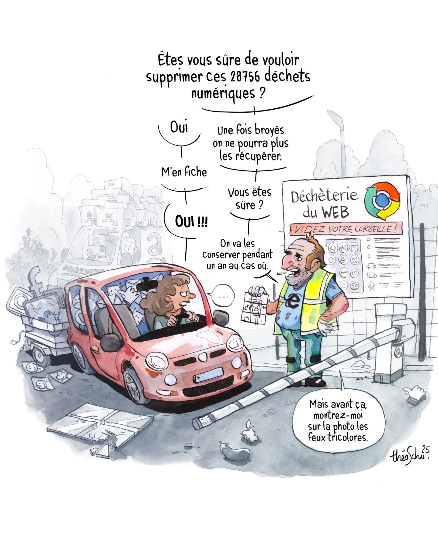 Aujourd'hui, c'est le Digital Clean Up Day, la journée mondiale du nettoyage numérique. 🚮
Mon dessin du mois pour le site du média responsable, ethique et accessible @enovateurs.media !
Au passage, c'est une journée mondiale très utile donc au boulot, désabonnez-vous de toutes les newsletter qui ne vous intéressent pas, supprimez les anciens mails et pourquoi pas supprimer les comptes que vous n'utilisez plus ? 🙂
Vous aurez toutes les pistes pour réduire votre empreinte numérique sur les-enovateurs.com. 🔗