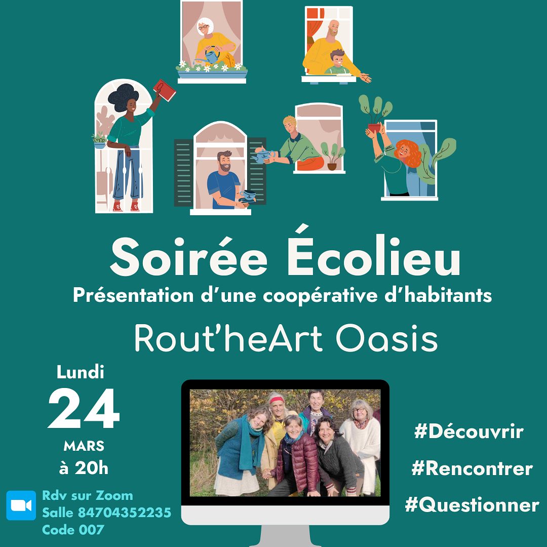 Le réseau des Pas-Sages et de la CoopMutActrice (la coopérative de mutualisation des coopératives Pas-Sages) proposent régulièrement des Soirées Ecolieu pour vous présenter des projets existants ou en cours qui peuvent vous inspirer.
Lundi 24 Mars à 20h, l’équipe des Rout’heArtistes vous donne un RDV EXCEPTIONNEL pour (re)découvrir Rout’heArt Oasis (en Dordogne).
Pour contribuer au-delà de NOUS :
– Nous partageons un écolieu incluant notamment 3ha naturels
– L’asso ARA rayonne les valeurs exprimées dans sa charte et entretient notre Bien Commun
– La SAS coopérative RAO gère la construction de l’habitat participatif.
Famille de cœur qui évolue avec les mouvements internes et externes, le projet est solide et sérieux. Il s’ouvre à de nouvelles énergies humaines et financières pour une coopérance active et joyeuse en continuant à cheminer dans le grand réseau de la CoopMutActrice (CMA).
C’est l’occasion d’actualiser vos informations et de poser vos questions sur Rout’heArt ! 😉
Lien vers le zoom : salle 835 2280 2781 Code 248
Au plaisir de partager nos présents !
#écolieux #lieuxdeviecollectifs #oasis #lespassages #cooperative #participation #ecovillage #habiterautrement #ecologies #ecolos #vivreautrement #sascooperative #BienVivreEnsemble #mondedapres #CoopérativeHabitants #Solidarité #HabitatCollectif
#habitatparticipatif
