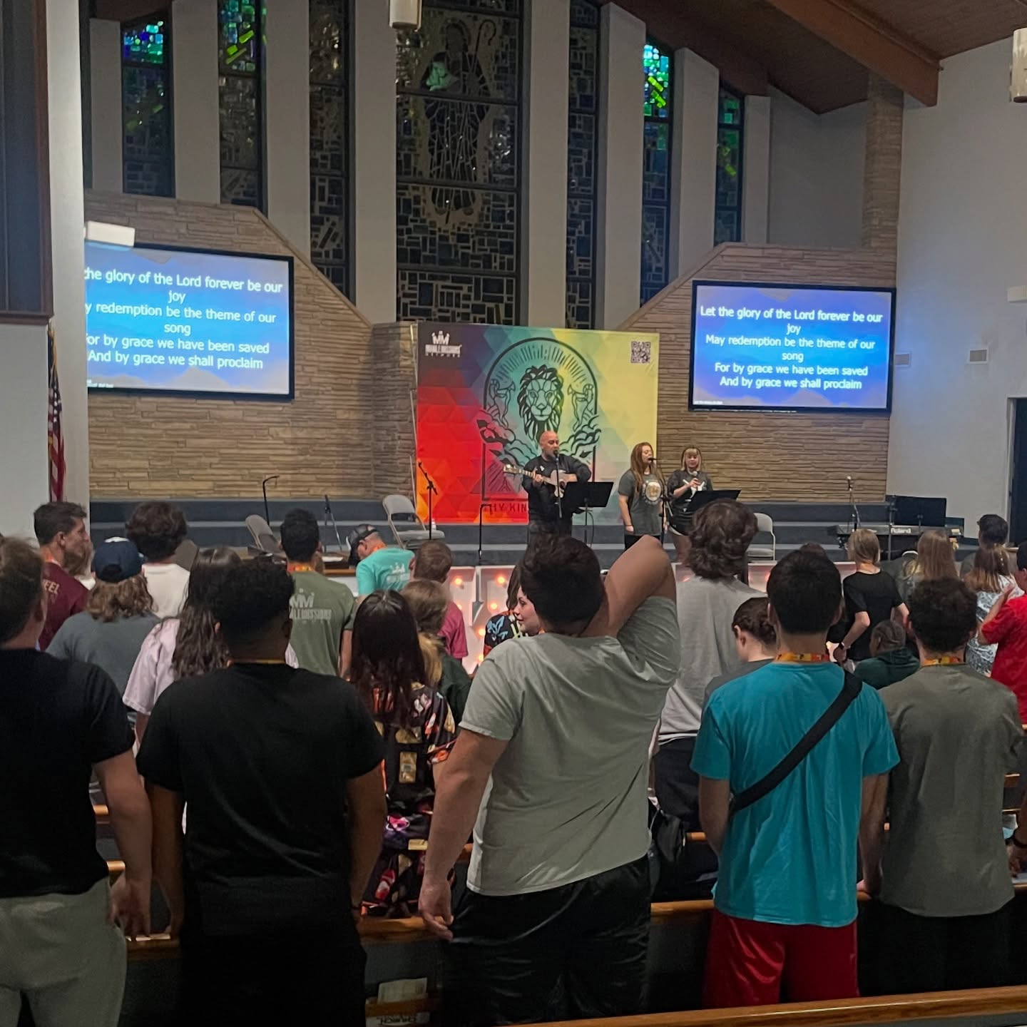 Lead worship with my husband and daughter and around 200 missionaries tonight!! My favorite kind of people!!! @mobile.missions.network #worship #musicianary #missions #missionary