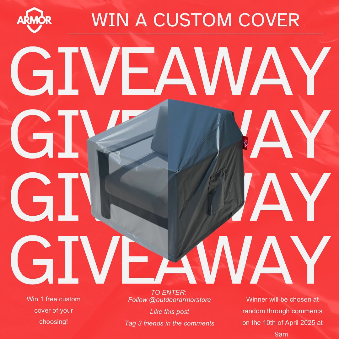 GIVEAWAY ALERT! 🚨🎉
Win 1 custom Outdoor Armor cover for your furniture! 🏡☀️ Keep your outdoor setup protected in style.
To enter:
✔️ Follow @outdoorarmorstore
✔️ Like this post ❤️
✔️ Tag 3 friends in the comments
Winner will be chosen at random in comment section on the 10th of April (9am)! Good luck! 🍀
✅reposts are much appreciated #fyp #outdoor #furniture #covers #outdoorarmor