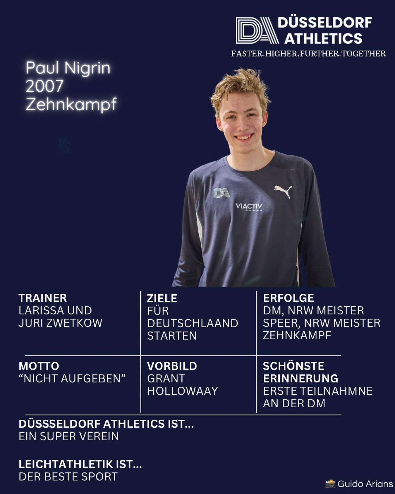 Unser Team - wir stellen uns vor 🔥
Paul Nigrin: „Düsseldorf Athletics ist ein super Verein!“
#fasterhigherfurthertogether #team #zehnkampf