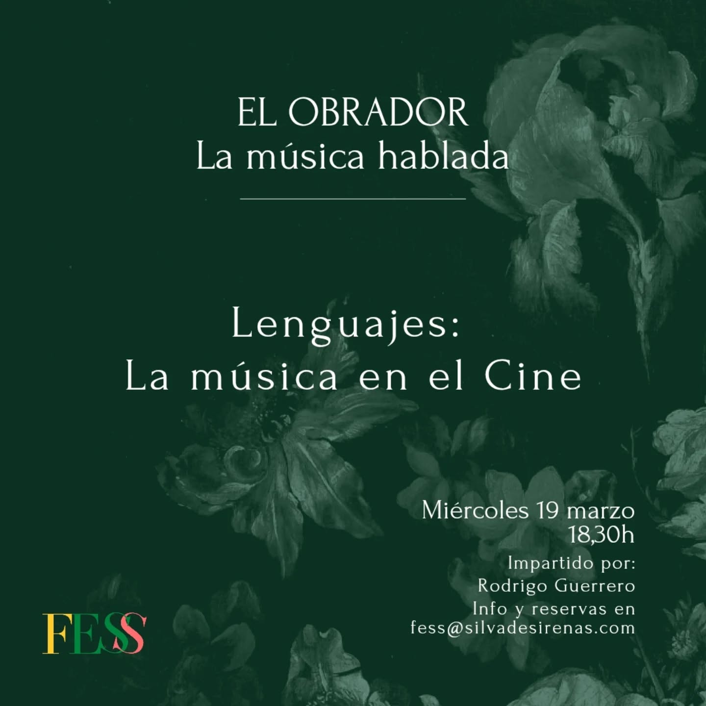 🎶Apúntate ya a la siguiente sesión de El Obrador, la música hablada.
Lenguajes: La música en el cine
📍Miércoles 19 marzo a las 18 30h
Más información www.silvadesirenas.com/actividades
➡️Inscripción en fess@silvadesirenas.com
_____
#ElObrador #SilvaDeSirenas #UnEspacioParaElArte @rodrigo_guerrero_elorza