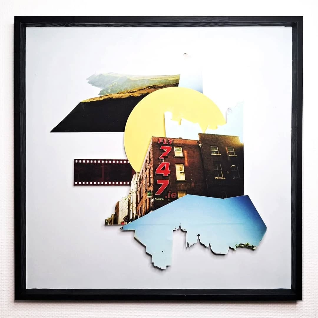 Trip to Ireland 80 x 80 cm
Fragments of Time and Space Series
Multilayered Photography collage
Taken with Nikon AF200, printed on Hahnemühle Photo Rag, black wooden frame
2025
My photographic collages illustrate how our memories fade and merge with older or forgotten ones. Over time, these memories blur together, making it difficult to accurately interpret the emotions felt in those moments. Through these works, I also confront my own fear of losing precious memories, just as I witnessed my father quickly lose a large part of his own due to Huntington Disease.
#photography #collage #analog #photo #art #waves #lights #architecture #shore #architecture #delphianopencall #travel #luxembourg #strand #howth #artist #Lëtzebuerg #nikon #nikonaf200 #lomography #ireland #dublin #éire #beer #film #fly747 #hahnemuehle_global #water #sea #nature #howthcliffwalk
