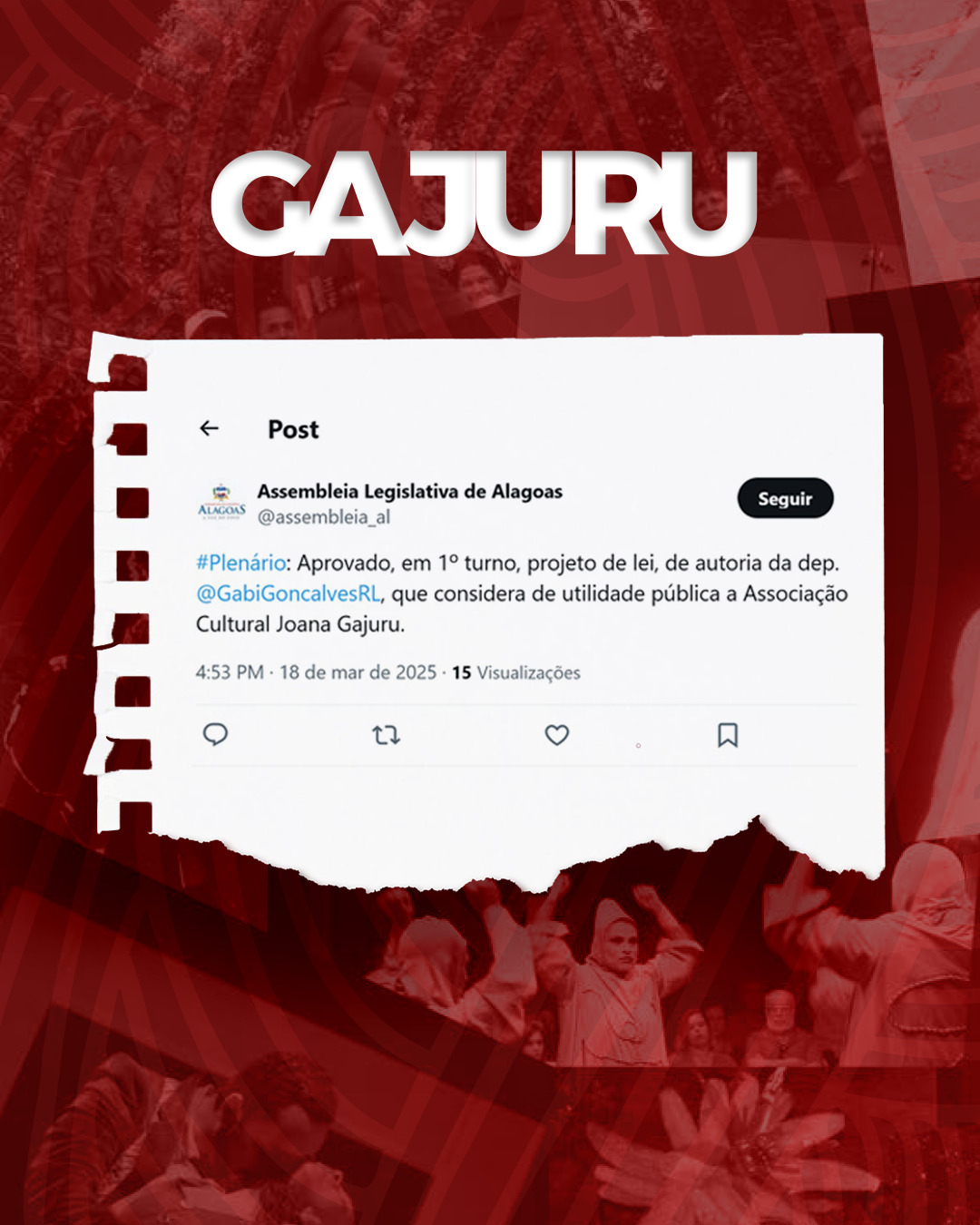 É com imenso orgulho e alegria que anunciamos que a Associação Cultural Joana Gajuru é agora oficialmente reconhecida como de utilidade pública Estadual! Esta distinção, concedida pela Assembleia Legislativa de Alagoas, marca um marco significativo nos nossos 30 anos de dedicação à arte e à cultura.
Este reconhecimento só foi possível graças ao apoio da Deputada Estadual Gabi Gonçalves (@gabigoncalvesrl ), cujo compromisso e crença nos valores culturais foram fundamentais para nossa causa. Expressamos nossa mais profunda gratidão por seu empenho em promover a cultura em Alagoas.
Um agradecimento especial também vai para Victor Albuquerque (victoralbuquerqueadv), assessor da deputada Gabi, cuja assistência foi crucial para alcançarmos este feito histórico.
Este é um momento de celebração para todos nós do Gajuru e para a comunidade que nos apoia. Estamos mais motivados do que nunca para continuar nosso trabalho, proporcionando arte e cultura de qualidade que tocam corações e mentes.