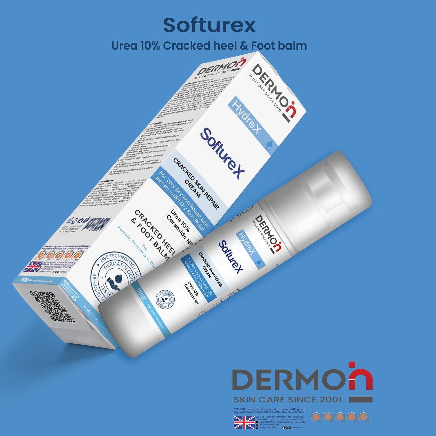 SoftureX Cream is an advanced moisturizing solution for dry to extremely dry feet. It intensely hydrates, leaving the skin soft, smooth, and rejuvenated. Designed to reduce thickened skin and calluses, it is enriched with Urea and Ceramides. Clinically proven, SoftureX Cream delivers immediate and long-lasting hydration for up to 48 hours. It prevents moisture loss, strengthens the skin's natural lipid barrier, soothes extremely dry skin, and effectively repairs cracked heels. Suitable for individuals prone to Xerosis, Psoriasis, Diabetes, and mature skin, it also serves as an excellent adjunctive care product.
————
#DERMOiN #SULSAL #SULSAL_CLEANSING_GEL #sulsal_soap #NROMSI #NORMSI_CLEANSING_GEL #DRYSEN_CLEANSING_GEL #HYDRA20 #HYDRA20_CREAM #HYDRA20_SYNDET_BAR #HYDRA20_SOAP
#Demoin #hydrex #softurex #urea #cracked_heel #foot_balm
