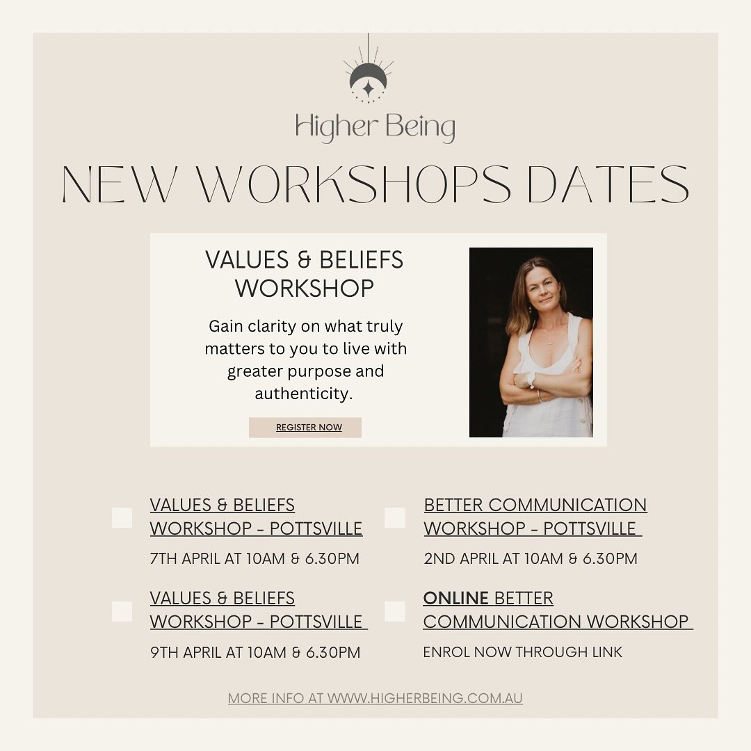 ✨Dates released for my new workshop- Values and Beliefs as well as dates for Better Communication workshop to run the week before in case you would like to do both! All workshops have limited spots available and are held in my office space in Pottsville. Join me to gain clarity around your values and beliefs. Let’s do the work together 🫶🏻✨ link to book in bio