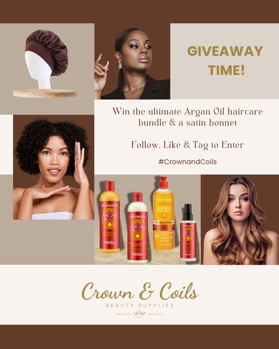👑 LUXURY HAIRCARE GIVEAWAY 👑
Indulge your hair in the richness of Argan Oil from Morocco with our exclusive giveaway! One lucky winner will receive a premium haircare bundle designed to nourish, protect, and enhance your natural beauty, complete with a luxurious satin bonnet to lock in moisture overnight.
What’s included?
👑 Perfect 7 Leave-in Treatment – 7 luxurious benefits in one bottle.
👑 Sulfate-Free Moisture & Shine Shampoo – A gentle yet deeply hydrating cleanse.
👑 Intensive Conditioning Treatment – Intense nourishment for ultimate softness.
👑 Apple Cider Vinegar Clarifying Rinse – Detoxify & refresh your scalp effortlessly.
👑 Brown Satin Bonnet – Preserve your style with elegance.
HOW TO ENTER:
1️⃣ Follow @CrownandCoils_Official
2️⃣ Like this post ❤️
3️⃣ Tag 1 friend who would love this luxurious haircare treat!
4️⃣ Share this post to your story for a bonus entry!
Giveaway ends on 29th March 2025 at midnight GMT. The winner will be announced on our page so stay tuned! UK entrants only. Running on Instagram and Tiktok.
Good luck! Your crown deserves the best.
#LuxuryHairCare #crownandcoils #afrohair #naturalhair #hair #protectivestyles #hairproducts #ArganOil #creamofnature #HealthyHairJourney #Giveaway #supportblackbusiness