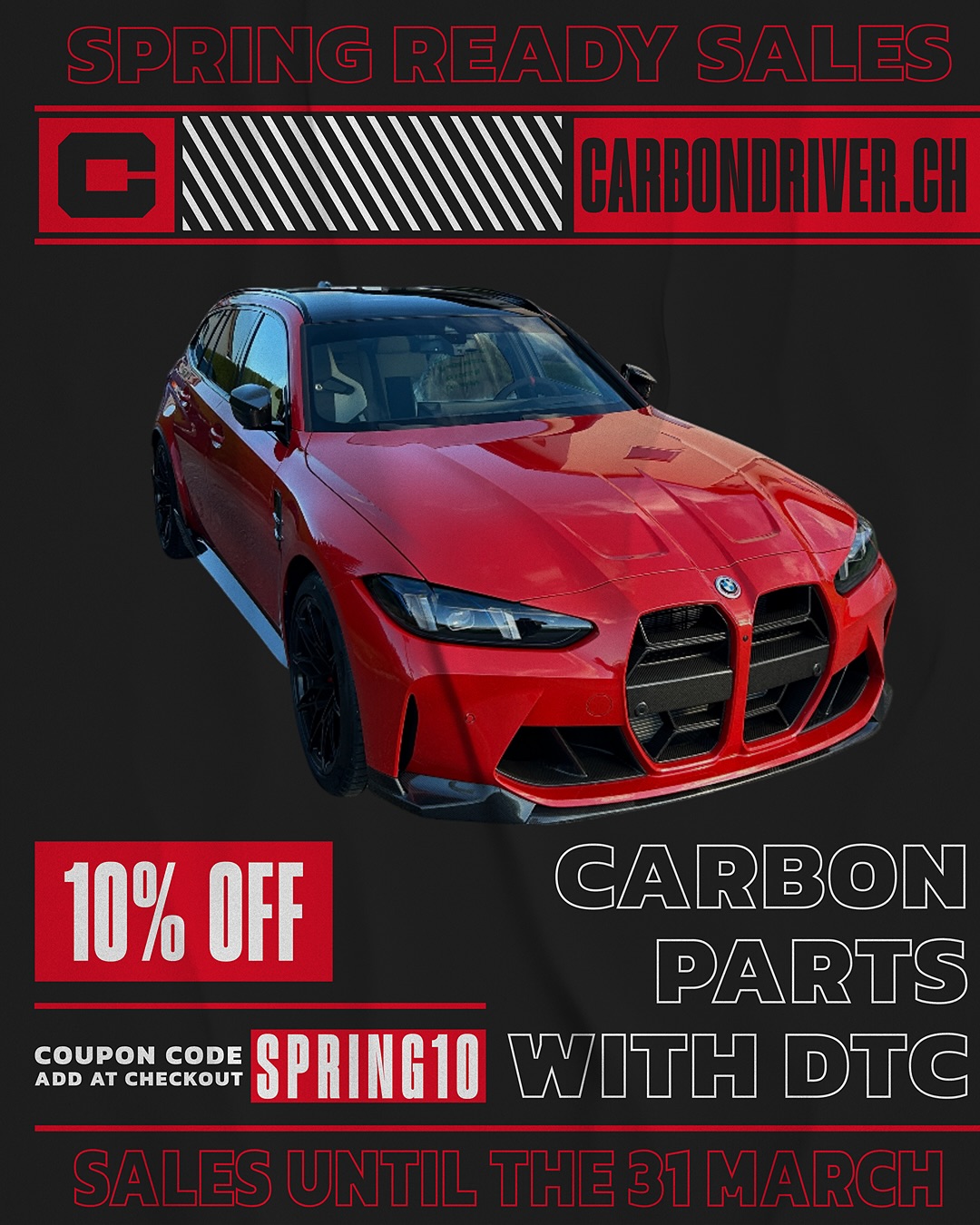 🌸 Spring Special: 10% OFF on all carbon fiber parts! 🏎️
Discover our exclusive collection for BMW M3/M4 G8X:
• CSL Carbon Grille
• MP Front Lip
All parts come with Swiss DTC homologation & pedestrian protection 🇨🇭
👉 Use code SPRING10 at checkout
📦 3-4 working days delivery for in-stock items
⚡️ Limited time offer
🚗 @torontored_m3tc
🔗 Order now at carbondriver.ch
📍 Based in Lausanne, Switzerland