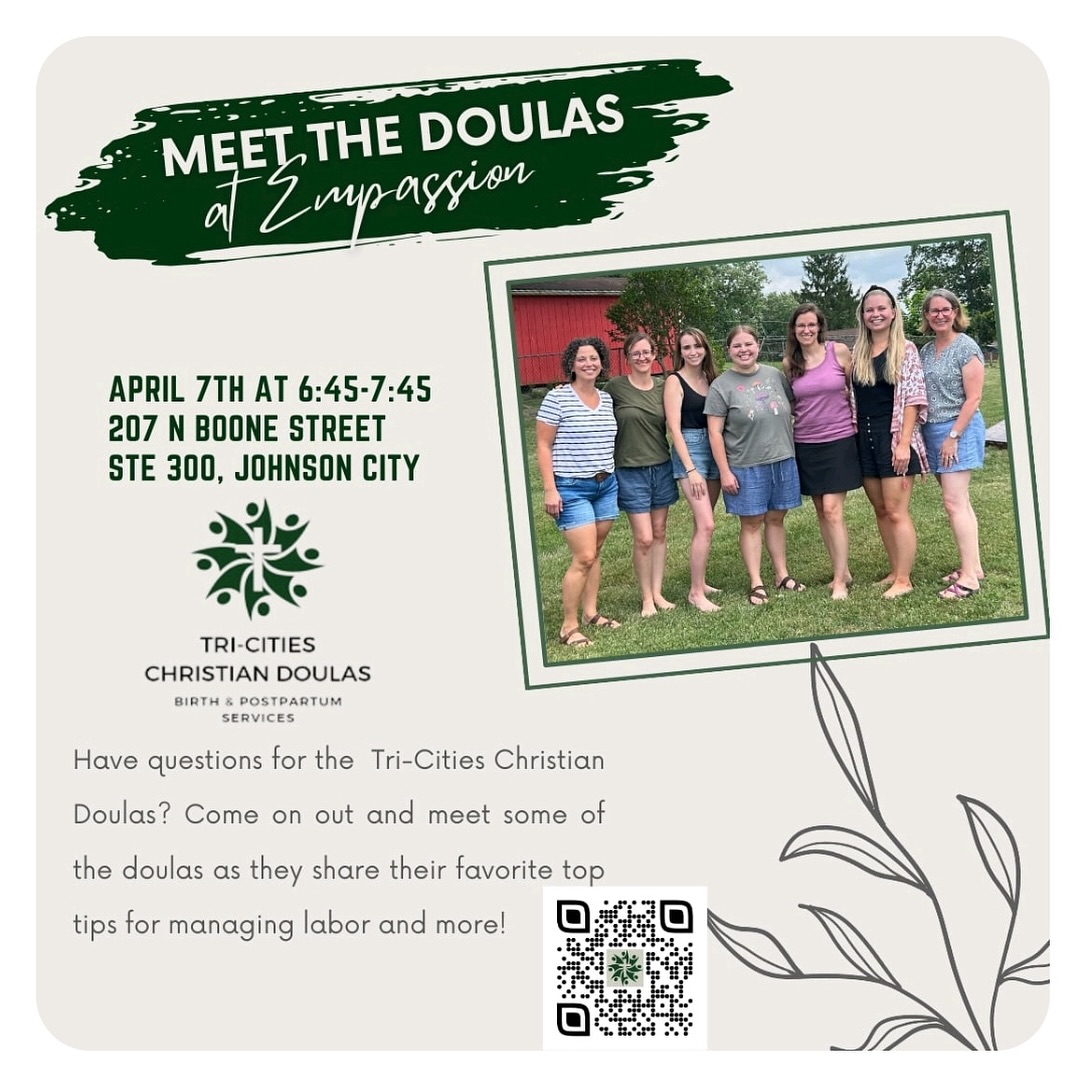 🤰Join Us for a Special Event with Tri-Cities Christian Doulas! 🤰
📅 April 7th | 🕡 6:45 - 7:45 PM
📍 Empassion Pelvic Health (207 N Boone St, Ste 300, Johnson City, TN 37604)
We’re excited to host the Tri-Cities Christian Doulas for a Meet & Greet, where you’ll have the chance to connect with the doulas in this group. They’ll be sharing some of their favorite tips to help you navigate labor with more ease and empowerment.
Whether you’re expecting, supporting a loved one, or just curious about how doulas can help during birth, this is a great opportunity to learn and connect!
💬 Bring your questions & join us for this informative and encouraging event. We’d love to see you there! 💕
#TriCitiesDoulas #BirthSupport #PregnancyJourney #EmpassionPelvicHealth