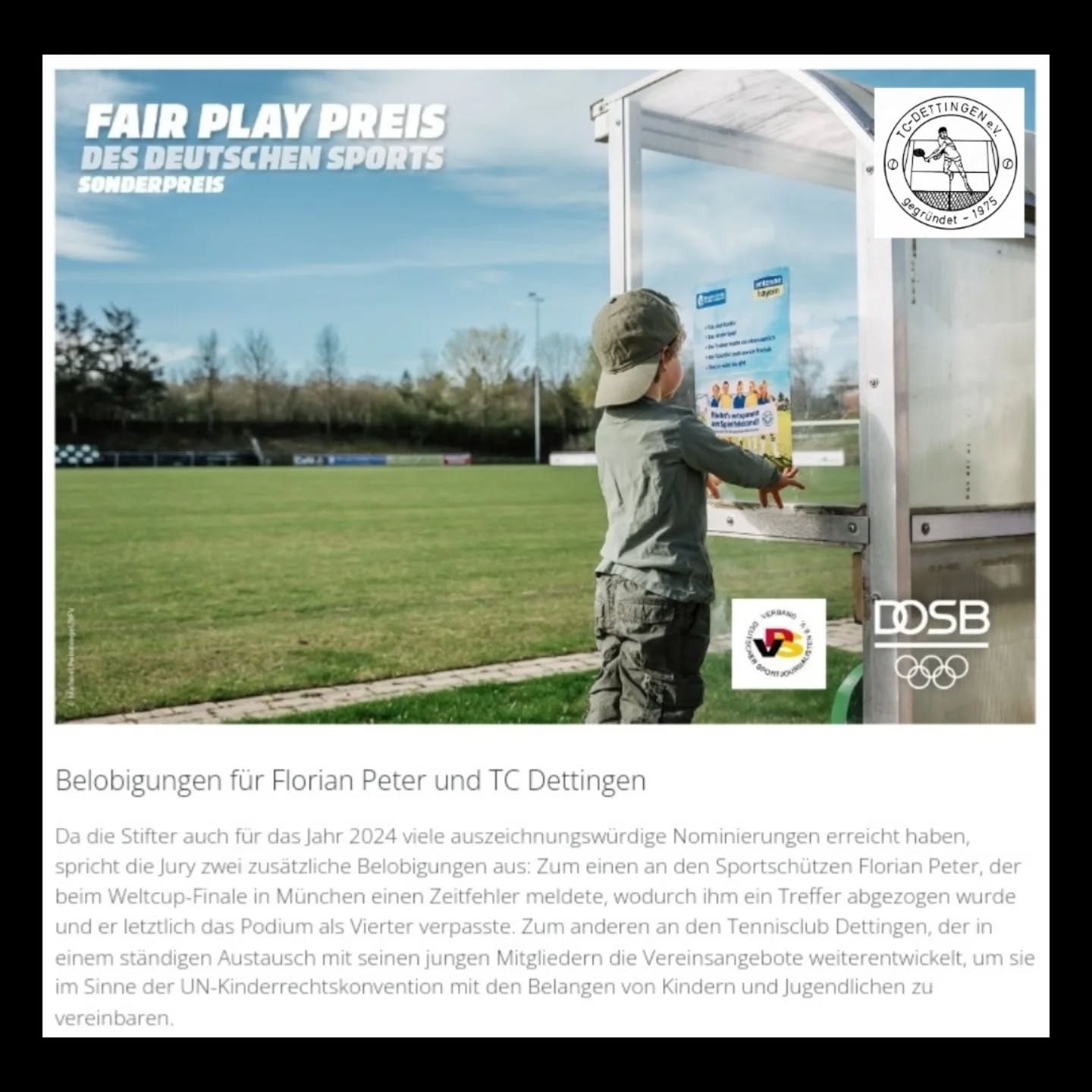 Unter den Preisträgern des Fair Play Preis 2024 ist u.a. der Fußballcoach Jürgen Klopp, gebürtig aus Glatten bei Freudenstadt. Der TC Dettingen aus dem Landkreis Freudenstadt, wird am 22. Mai in Wiesbaden von DOSB mit einer Belobigung ausgezeichnet. #thedreamneverends #tcdettingen_horb #dosb #fairplay #sportkreisfreudenstadt #Kinderrechte #unkinderrechtskonvention #Mitbestimmung