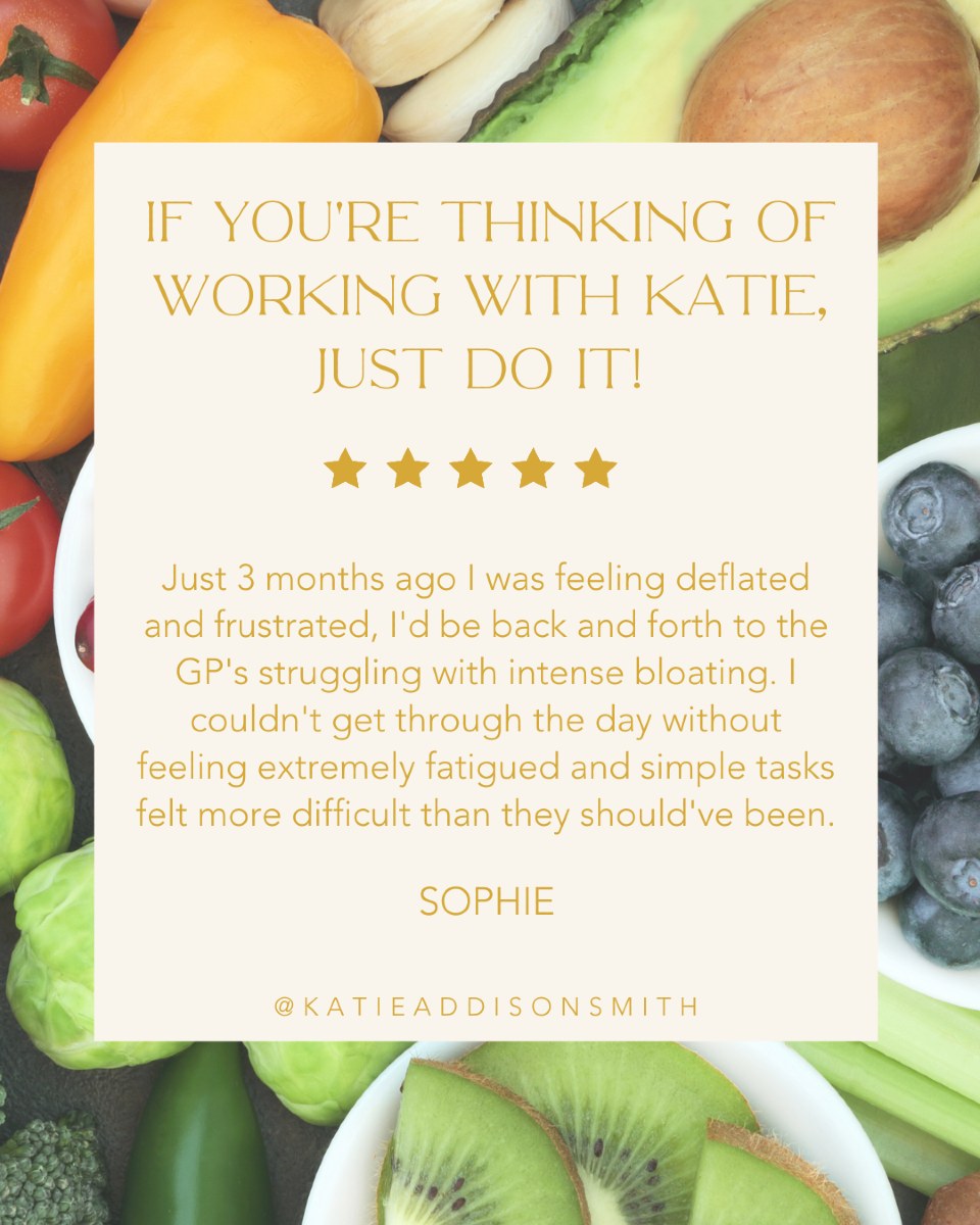 Sophie recently worked with me after struggling with poor gut health, low energy, brain fog & multiple deficiencies.
It's incredible to see the changes that she's experienced in such a short space of time. Sophie opted for the Health MOT package, a 6 week one to one package and added on Food Sensitivity Testing.
If you've got a question about how I work or how I might be able to support you, send me a message or book a discovery call via my website, as I'd love to help you too āØ