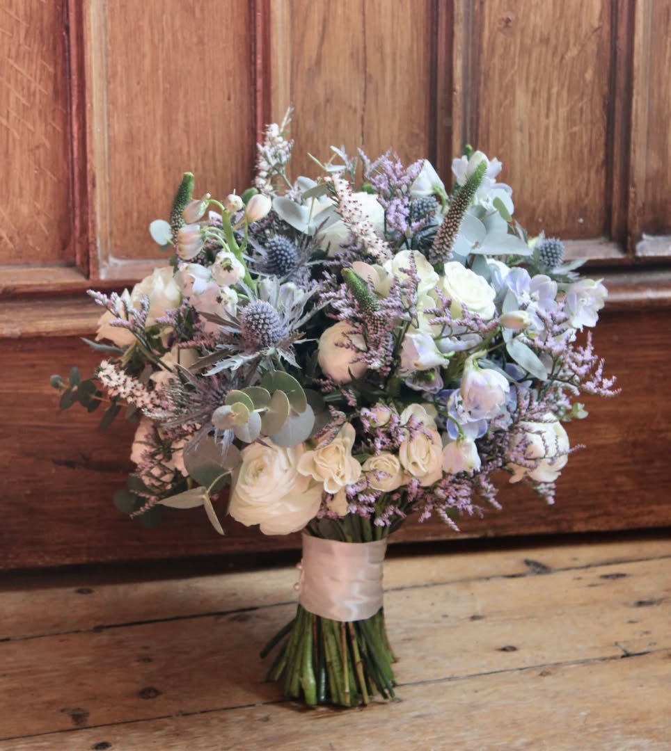 Beautiful ranunculus and delphiniums with a Scottish twist for Alex today @dalhousiecastleweddings #scottishwedding #scottishcastlewedding #dalhousiecastle #thestockbridgeflowercompany #weddingfloristedinburgh #weddingflowersedinburgh #ranunculuslove #delphinium #thistle