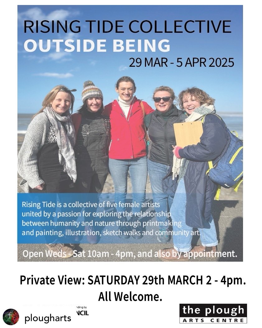 Posted @withregram • @plougharts The Plough is delighted to be welcoming North Devon based @risingtide.collective to the Gallery for their upcoming Exhibition OUTSIDE BEING, which opens on Saturday 29th March 2-4pm as part of CO-CREATE, which celebrates the power of the arts collective!
Rising Tide is a collective of five female artists united by a passion for exploring the relationship between humanity and nature. Each artist brings a unique style, from printmaking and painting, to illustration, sketch walks and community art, creating a diverse body of work that celebrates the natural world and fosters connection through creativity.
At a recent #Craftivism workshop, held at the Gallery on #IWD one of their founding members Illustrator Emma Johnson explained "We chose the name to reflect the idea that a rising tide lifts all boats - it's about supporting each other and rising together as we work".
ALL WELCOME to the Preview Event SATURDAY 29th MARCH 2025 2pm - 4pm.
#RisingTideCollective #LetsCreate #NorthDevon #devonartists #collaborativeart #OutsideBeing