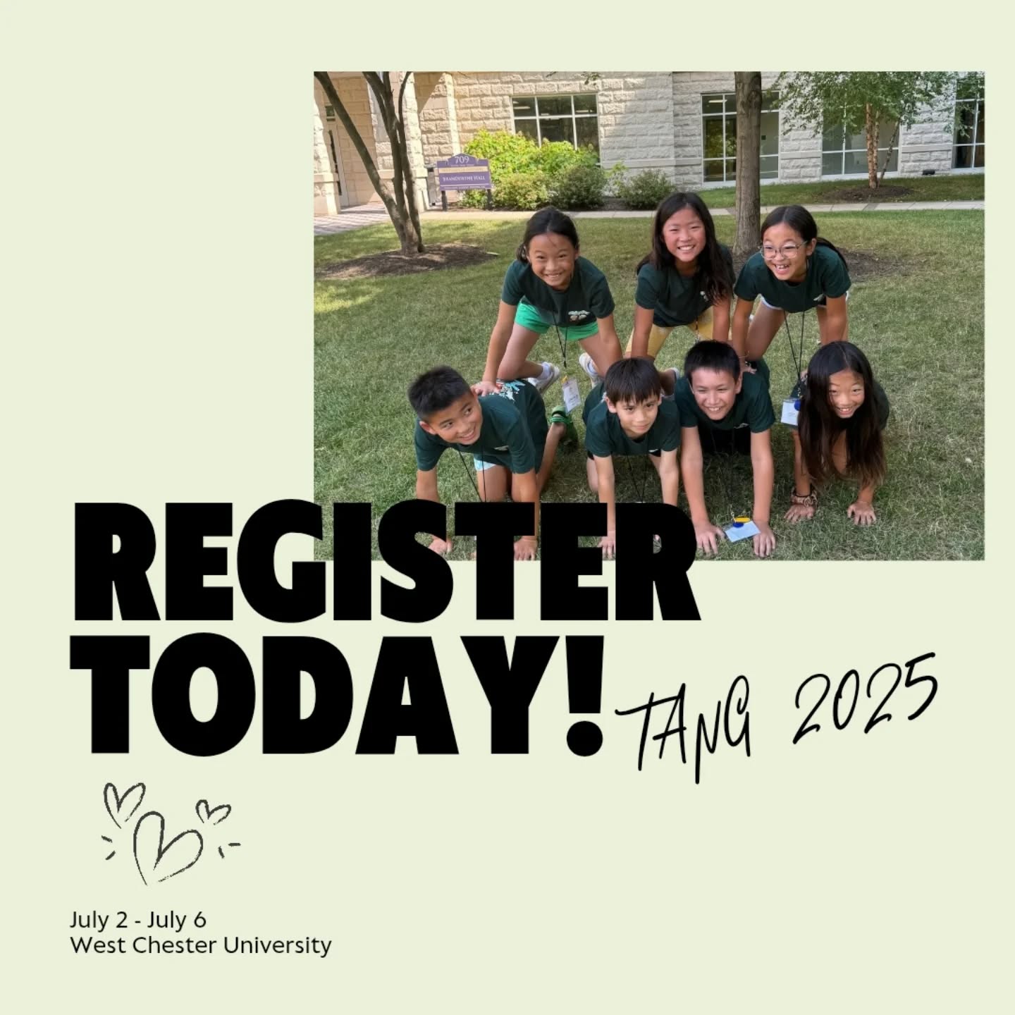 Registration for TANG 2025 is now OPEN!
TANG has been growing, and it's exciting to see so many new faces and enthusiastic campers! For camper and staffer safety, there will be a waitlist for Tiny Tots, Sprouts, Juniors, Junior High, and High School programs. This will ensure quality staffer-to- camper ratios, adequate space for programs, and provide the best experience possible for everyone at TANG!
Avoid the wait list by registering your family today! Visit tangeneration.org/registration to register and for more information.