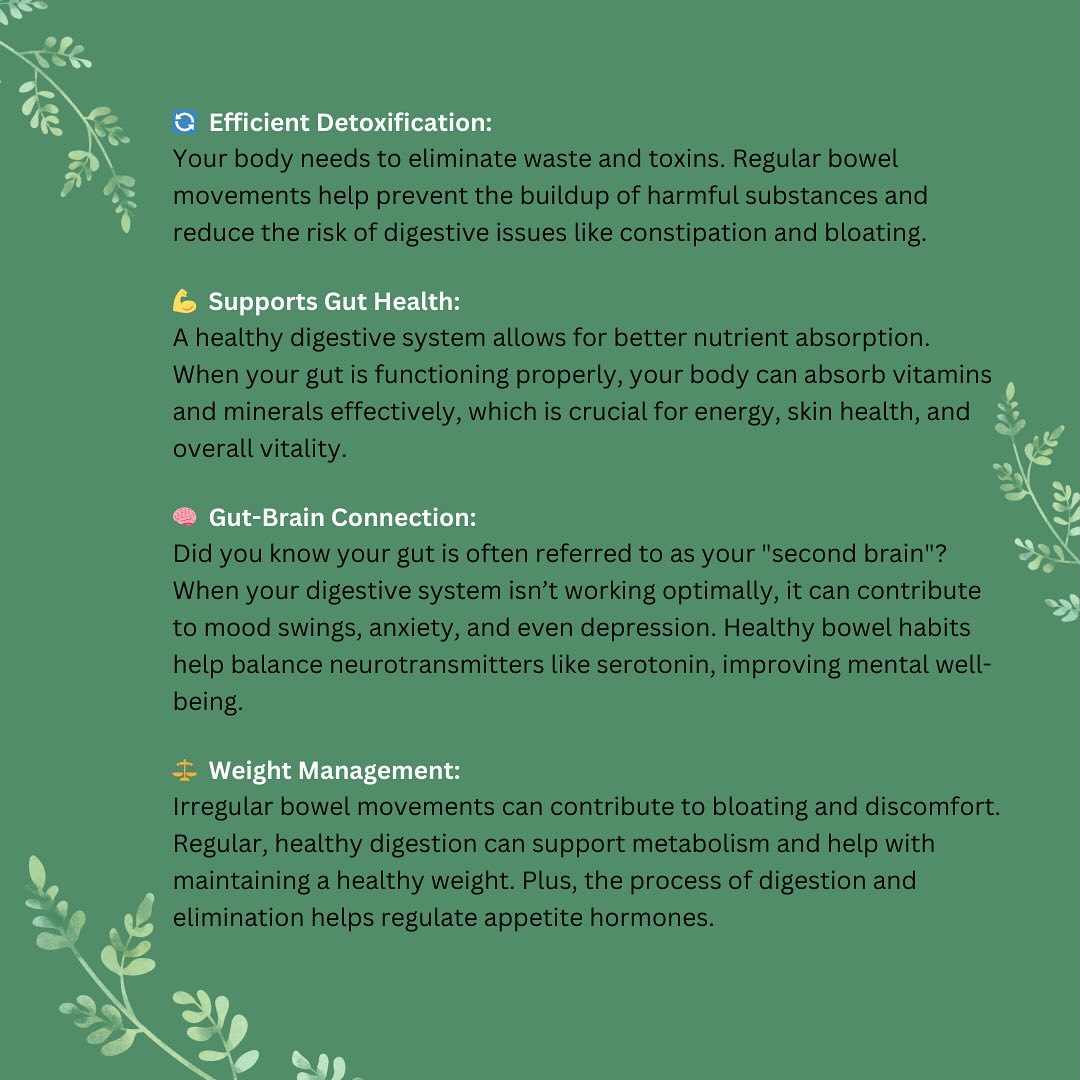 🌱💩 Keep Things Moving for Better Health 💩🌱
While it may not be the most glamorous topic, your gut health is a reflection of your overall health and regular (and by regular, I mean DAILY!) bowel movements play a huge role in that - this is why I will always ask about your digestive system in consultations, it’s SO important ✨
Your digestive system is much more than a place to process food - it’s essential for detoxification, immune function, nutrient absorption, emotional balance and more!
🚽🥴 When things aren’t moving regularly (or moving too often!), it can indicate that your body is needing some attention and can also lead to a cascade of other issues but luckily a few simple changes to diet and lifestyle can make a huge difference. Swipe ➡️ to find out what they are!
Work with me to further support your digestive and overall health - when your digestion is functioning optimally, your whole body feels the benefits 🙌🏼
- CK 🍏💪🏻
#guthealthmatters #holisticnutritionist #healthydigestion #healthiswealth #hydrationmatters #nutritiontips #healthandwellnesstips