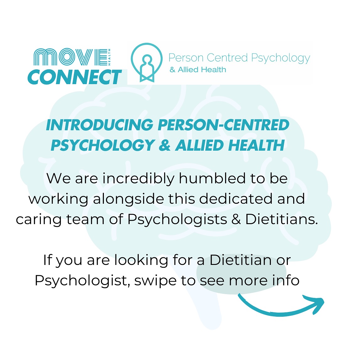 We know that there is a very important link between psychology, nutrition and physical injuries. So, we are so excited to introduce the lovely team at Person Centred Psychology!
These amazing practitioners share our outlook on compassionate and individualised care. So, if you’re on the look out for a psychologist or dietitian, we definitely recommend these practitioners! (Bonus: they are only a short 5 minute walk from Move Health)
Stay tuned for our blog on Stress, which has been collaboratively written with the PC Psych team!