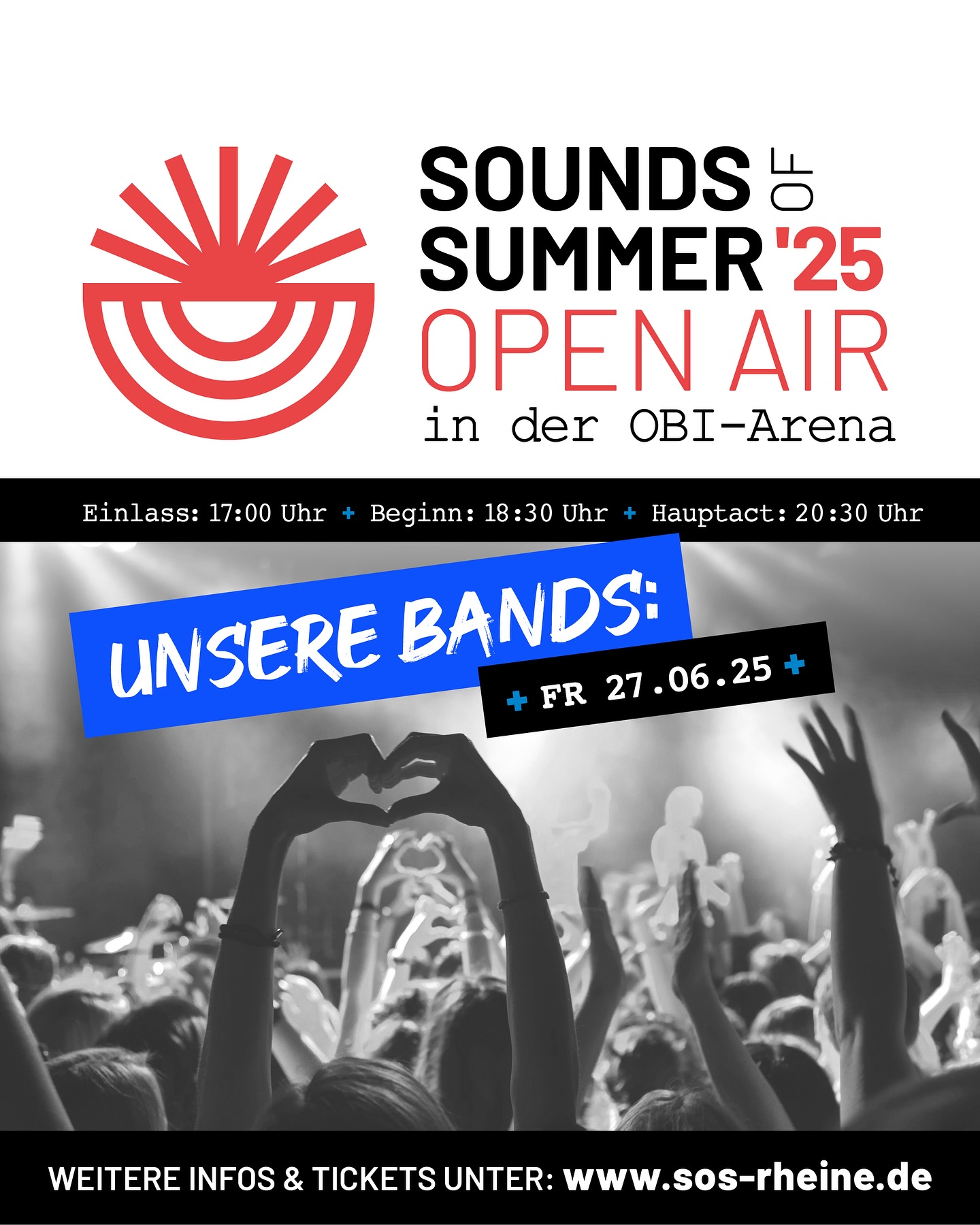 🎤 Konzert-Highlight in Rheine! 🎤
Am Freitag, den 27. Juni 2025, findet das Sounds of Summer Open Air in Rheine statt. Einlass ist ab 17:00 Uhr. Um 18:30 Uhr eröffnet Jobassa mit einer Mischung aus Pop, Electronic und R’n’B den Abend. Der Hauptact Ed & Taylor bringt ab 20:30 Uhr die größten Hits von Ed Sheeran und Taylor Swift auf die Bühne.   
Tickets und weitere Infos gibt es unter sos-rheine.de.
Seid dabei und erlebt einen unvergesslichen Abend voller Musik! 🎶
#LiveMusik #OpenAirKonzert #SoundsOfSummer #Konzertliebe #FestivalFeeling #EdAndTaylor #EdSheeranTribute #TaylorSwiftTribute #LiveDabeiSein #Rheine #Münsterland #NRWEvents #sosrheine