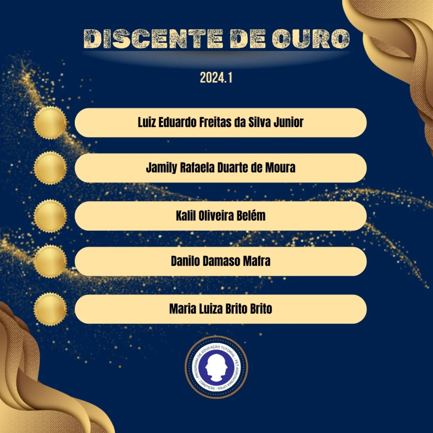 🏆🌱 PET Agronomia apresenta os Discentes de Ouro 2024.1!
É com grande satisfação que tornamos público os alunos destaque do Curso de Agronomia - Campus Belém, reconhecidos pelo maior Índice de Rendimento Acadêmico (IRA) de cada semestre ativo no período 2024.1.
Parabenizamos todos os discentes por essa conquista, fruto de dedicação e excelência acadêmica!
Seu esforço merece ser celebrado! 🎓✨
#PETAgronomia #DiscentesDeOuro #ExcelênciaAcadêmica #Agronomia #UFRA