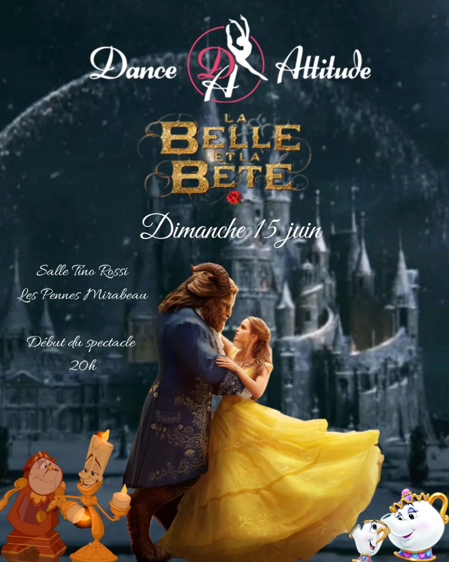 🌹La Belle et la Bête🌹✨
Rendez vous le DIMANCHE 15 JUIN pour re créer la magie de ce conte enchanté ! ✨
Début du spectacle 20h
Ouverture des portes à 19h30 placement libre !
Les billets seront en ventes 15 jours avant le spectacle à l'école de danse et sur place le jour J (s'il en reste)😘