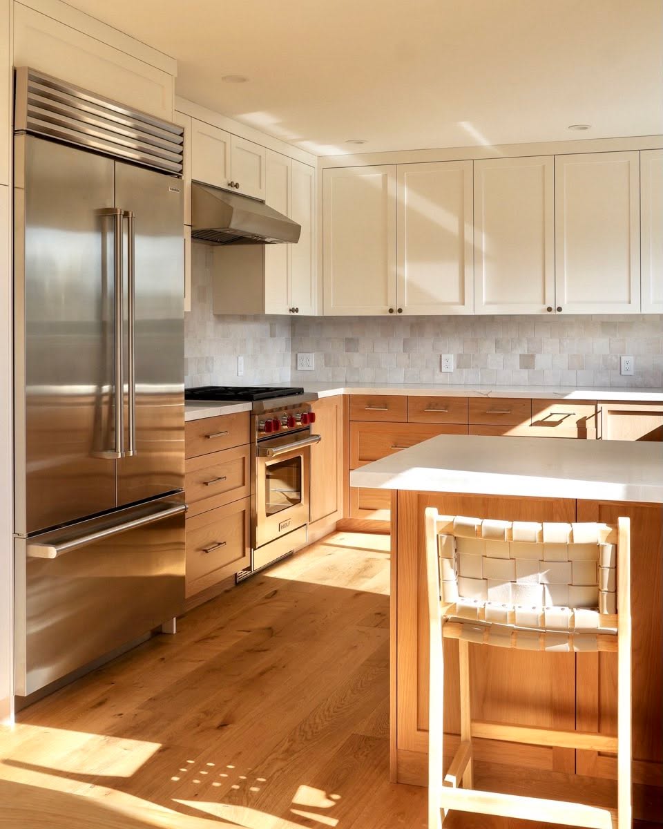 A classic combination in our westside kitchen project. We like how this turned out!
We built the dining table and built in bench in our previous post in unison with this kitchen, to tie everything together and provide a custom lifestyle for our clients.