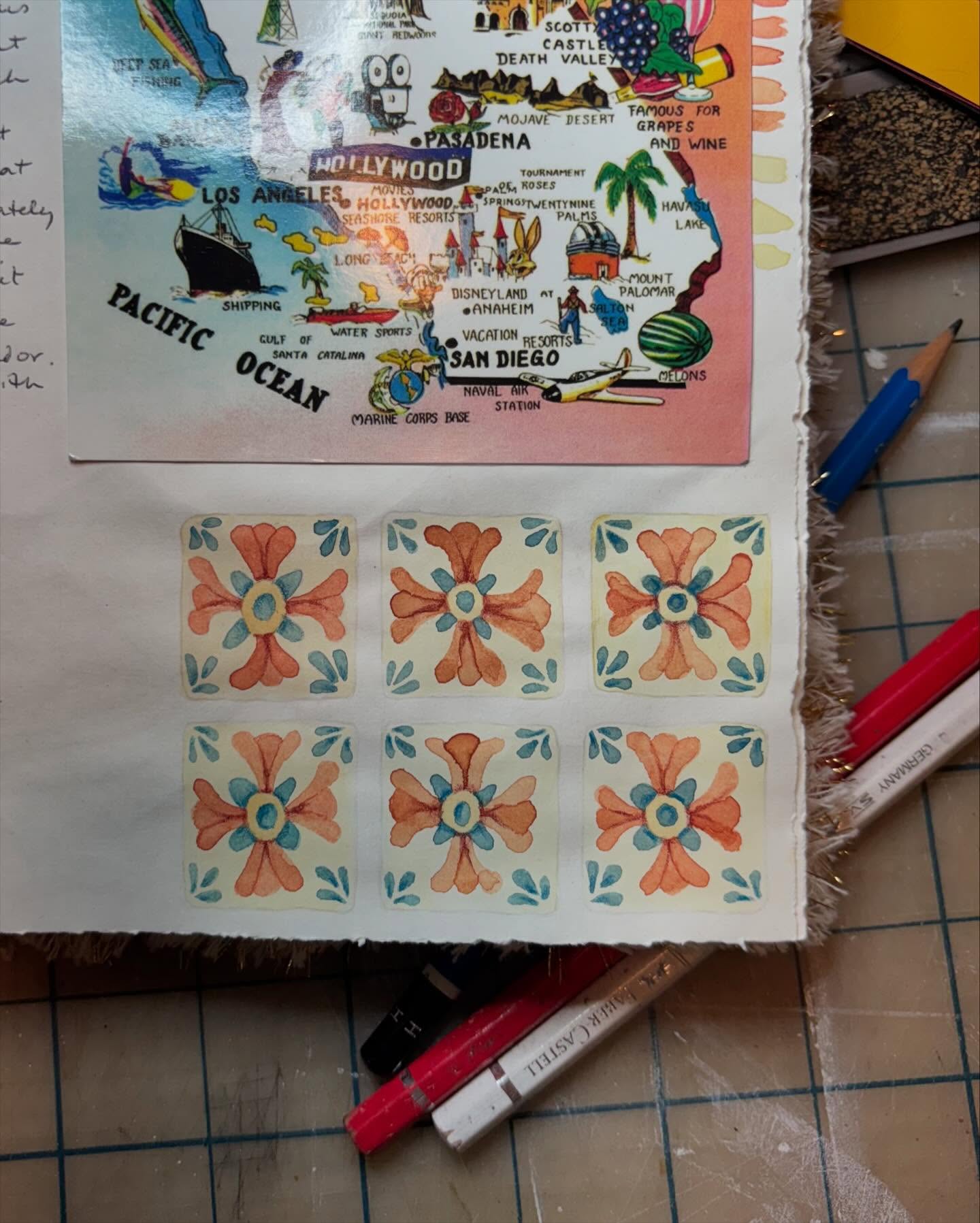 Inspired by the tile in the women’s bathroom at Las Casuelas in Palm Springs.