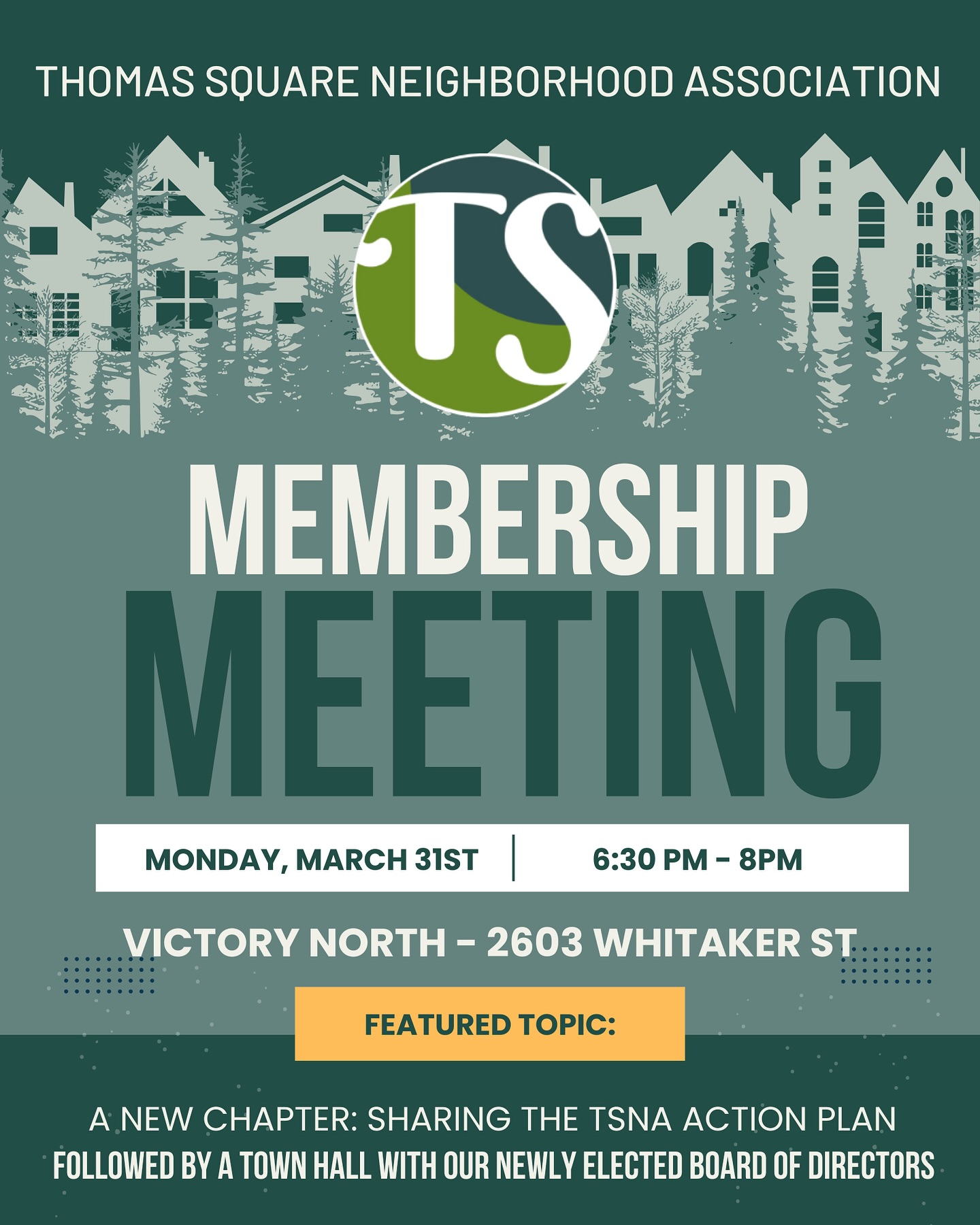 📢 Join Us for the First TSNA Membership Meeting of 2025! 📢
Thomas Square neighbors, it’s time to come together! Mark your calendars for Monday, March 31st at 6:30 PM for our first TSNA Membership Meeting of the year—now at our new location, Victory North (2603 Whitaker St.)! 🏡✨
🔹 Meet & Greet starts at 6:00 PM—come early for snacks, refreshments, and great conversation!
🔹 Featured Topic: Sharing the TSNA Action Plan—our roadmap for a safer, stronger, and more connected neighborhood!
🔹 Town Hall with the TSNA Board—bring your questions and ideas!
📅 New 2025 Meeting Schedule: Every other month on the third Monday at 6:30 PM at Victory North. Don’t miss out—be part of the conversation that shapes our community!
📍 RSVP now at the link in our bio and spread the word! See you there! 🙌
🍱 Snacks provided by: @lonewolfsav & @seawolftybeeisland
🍷 Refreshments offered by: @victorynorthsavannah
#TSNASavannah #ThomasSquare #SavannahGA #CommunityMatters #NeighborhoodStrong #starlanddistrict #starlanddistrictsavannah