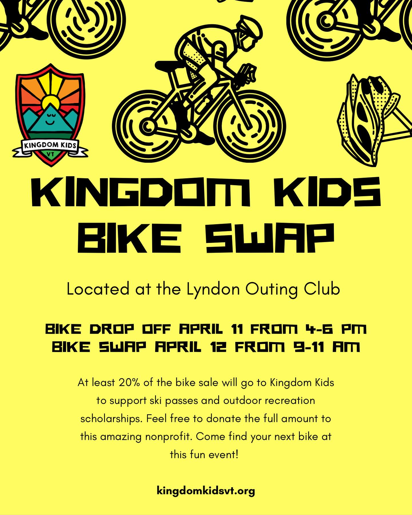 We’re excited to announce this years bike swap will be held April 12 with the bike drop off the day before. We can’t wait to see you there!
