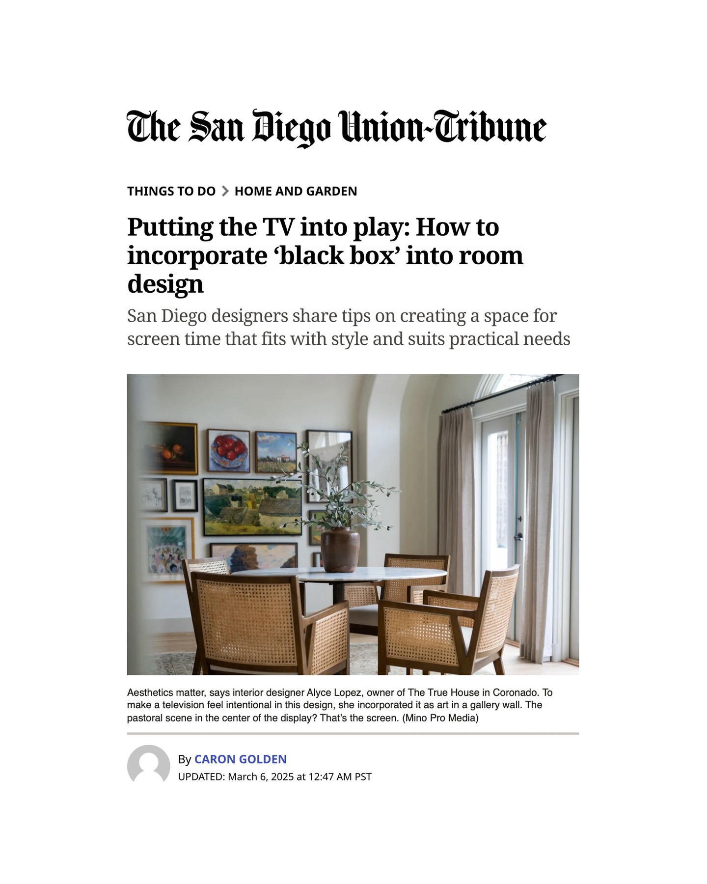 Thrilled to be featured on the cover of Home and Garden with the @sandiegouniontribune
We did a deep dive on how we incorporate televisions into every space! A beautiful article by Caron Golden featuring our work photographed by @mpmg_spaces alongside local designer @blytheinteriors
It’s a beautiful design community we get the privilege to be a part of! And most of all, what a joy it is to be invited into so many lovely homes. We love each and every one of these families and their homes!
