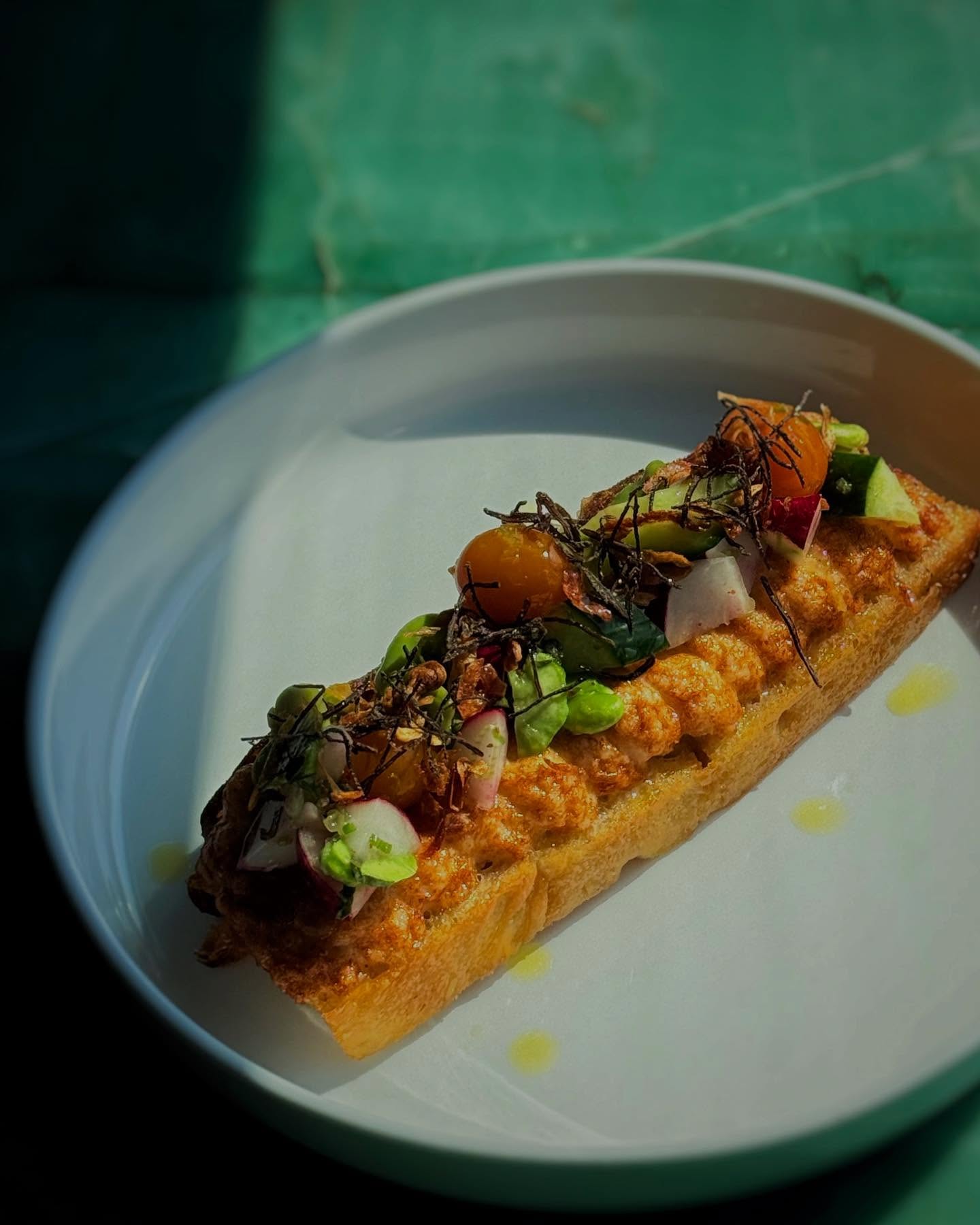 Shrimp | scallop toast | colatura vinaigrette | radish | tomato | kombu