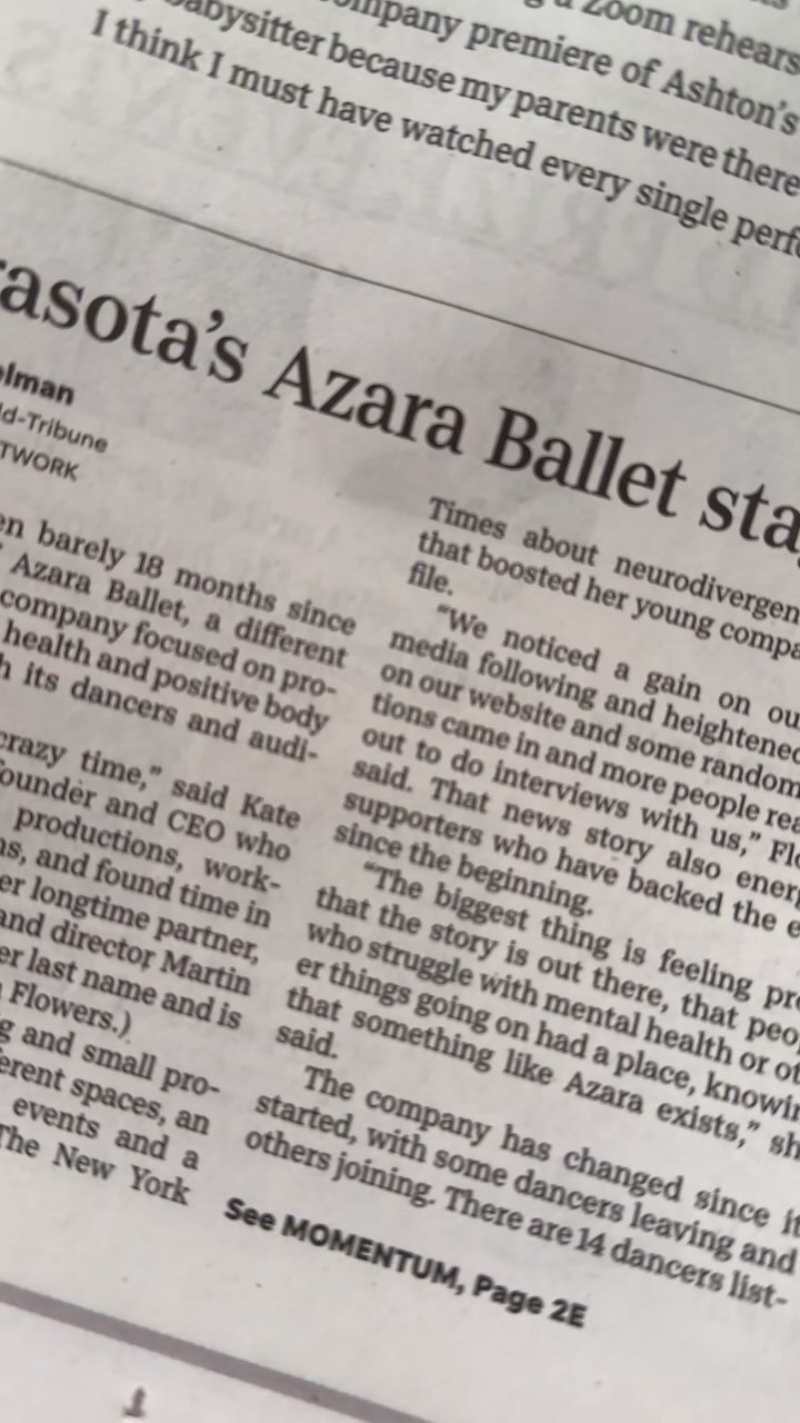 Happy Sunday 🌞 A huge thank you to @heraldtribune and @jayhandelman for this article featuring our season finale performance! In-person and livestream tickets are available now! We can’t wait to hear what you think. Link in bio to come see us @azaraballet or go to azaraballet.org/performances #ballet #dancers #dance #sarasota #bradenton #fl #choreography